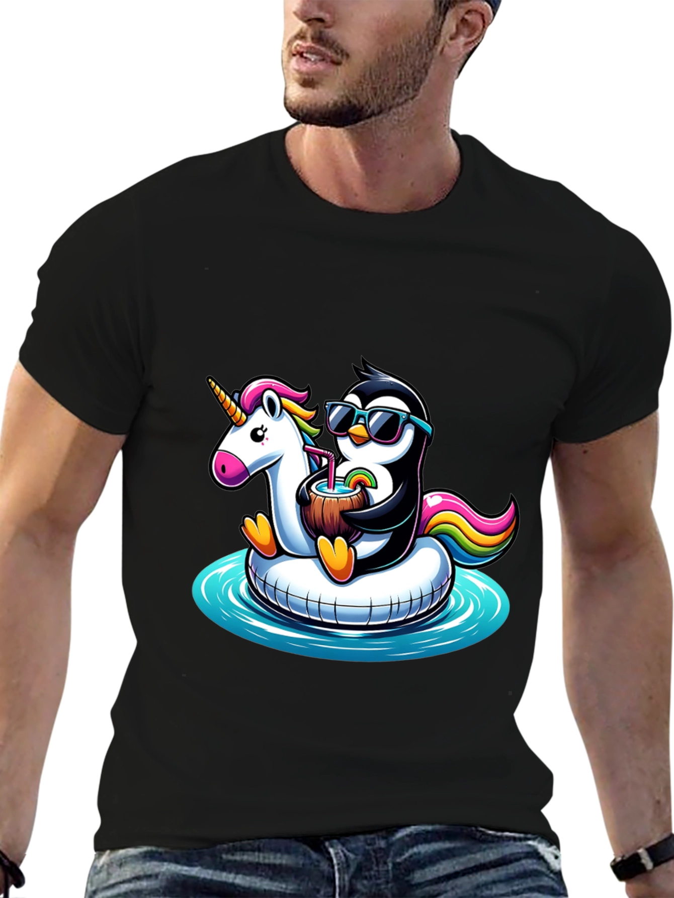 Penguin Unicorn Pool Float T-Shirt