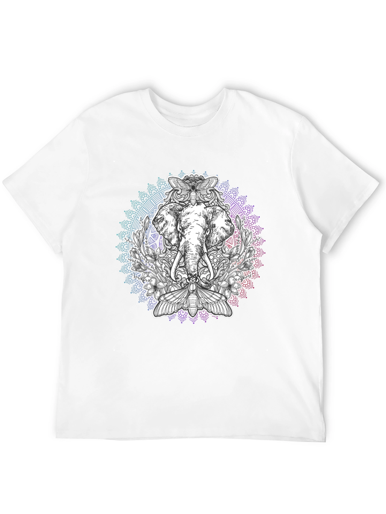 Elephant Mandala Graphic Print Black T-Shirt