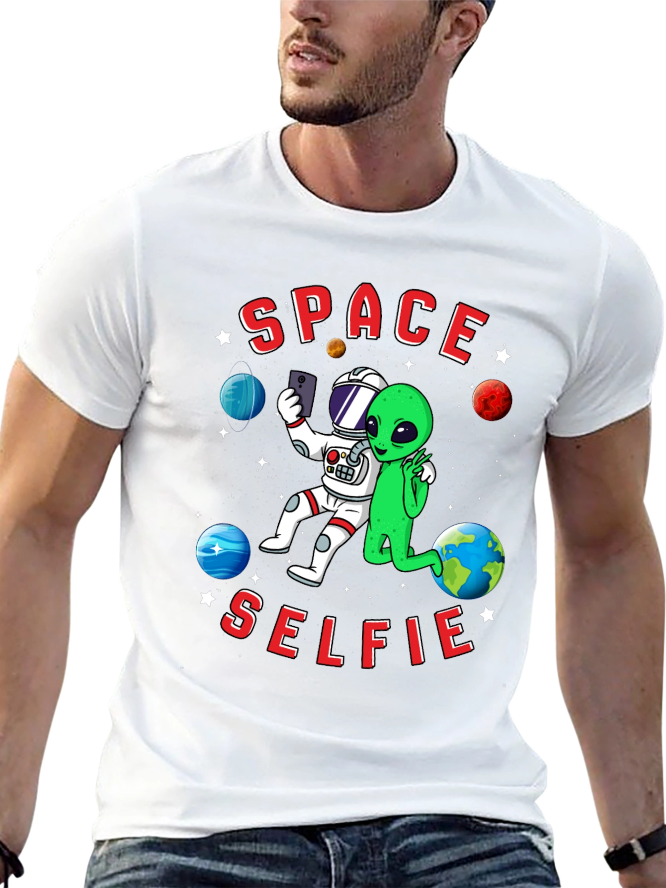 Space Selfie T-Shirt - Astronaut & Alien Graphic Tee