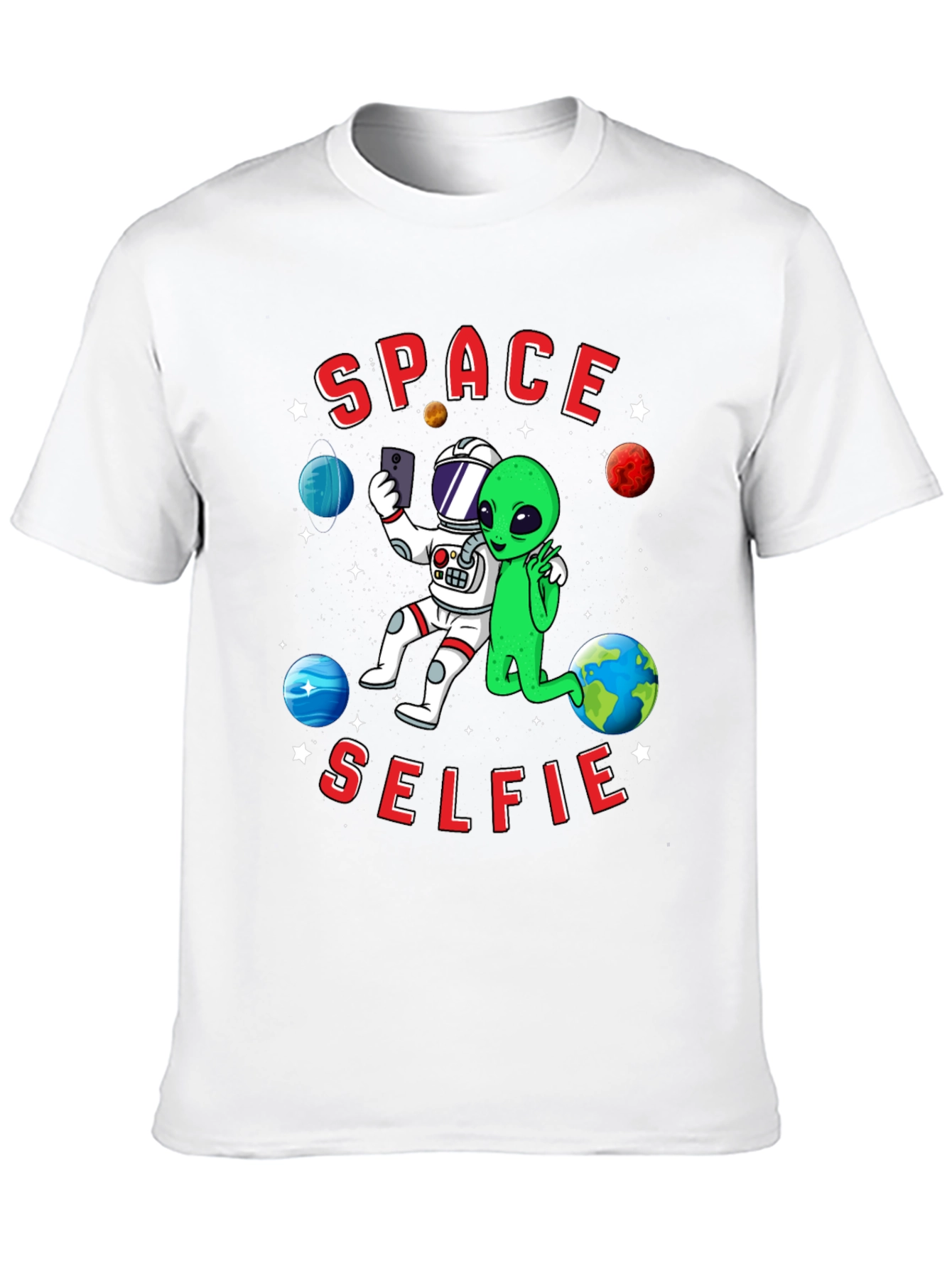 Space Selfie T-Shirt - Astronaut & Alien Graphic Tee