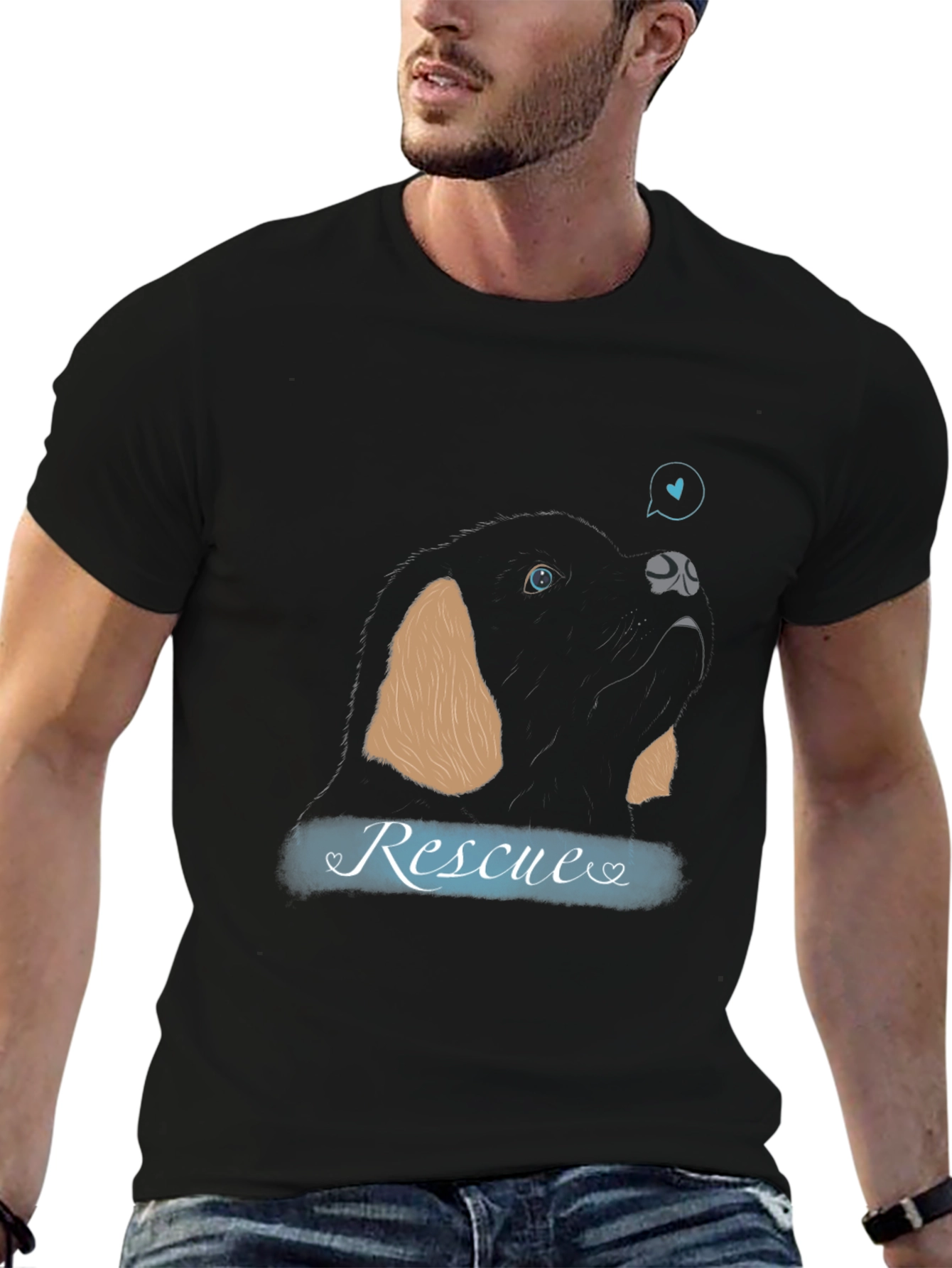 Rescue Dog Graphic T-Shirt – Black Animal Lover Tee – Promote Pet Adoption