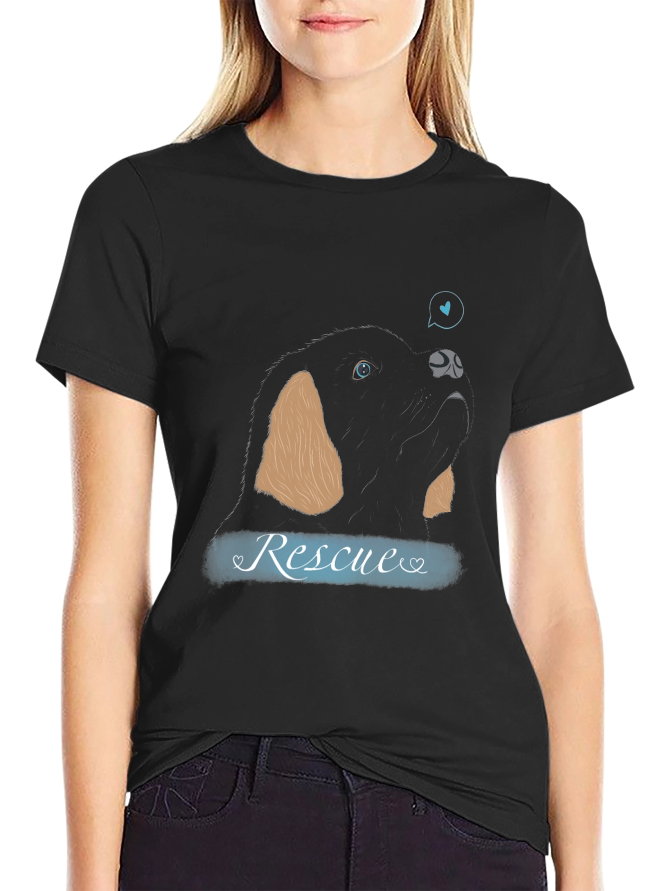 Rescue Dog Graphic T-Shirt – Black Animal Lover Tee – Promote Pet Adoption