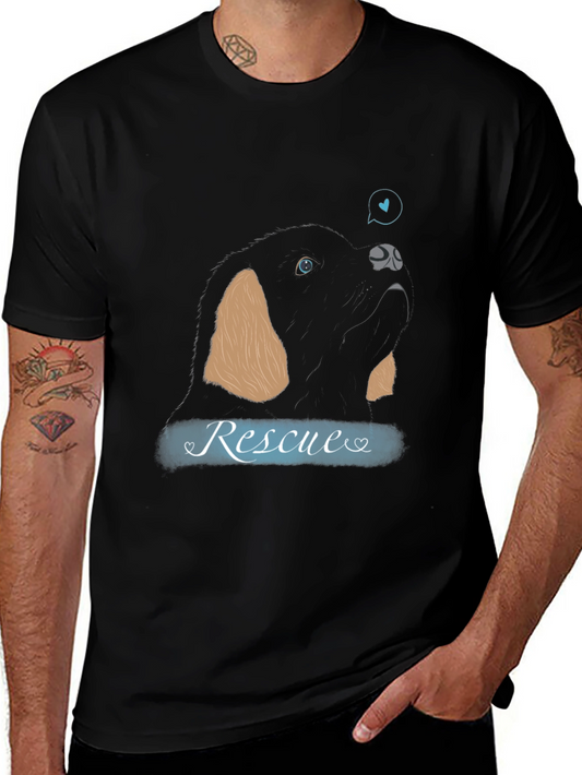 Rescue Dog Graphic T-Shirt – Black Animal Lover Tee – Promote Pet Adoption