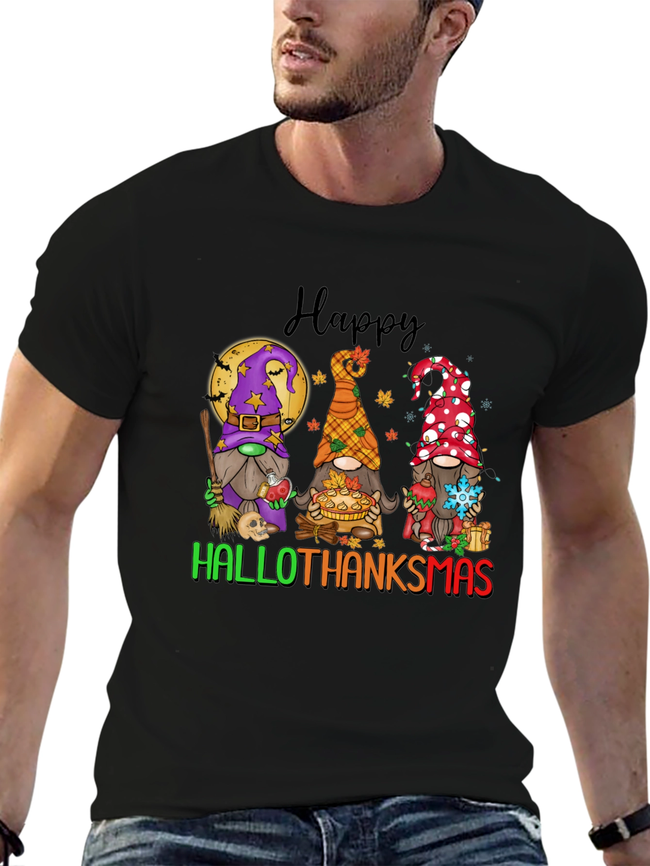 Hallothanksmas Gnomes T-Shirt Holiday Tee