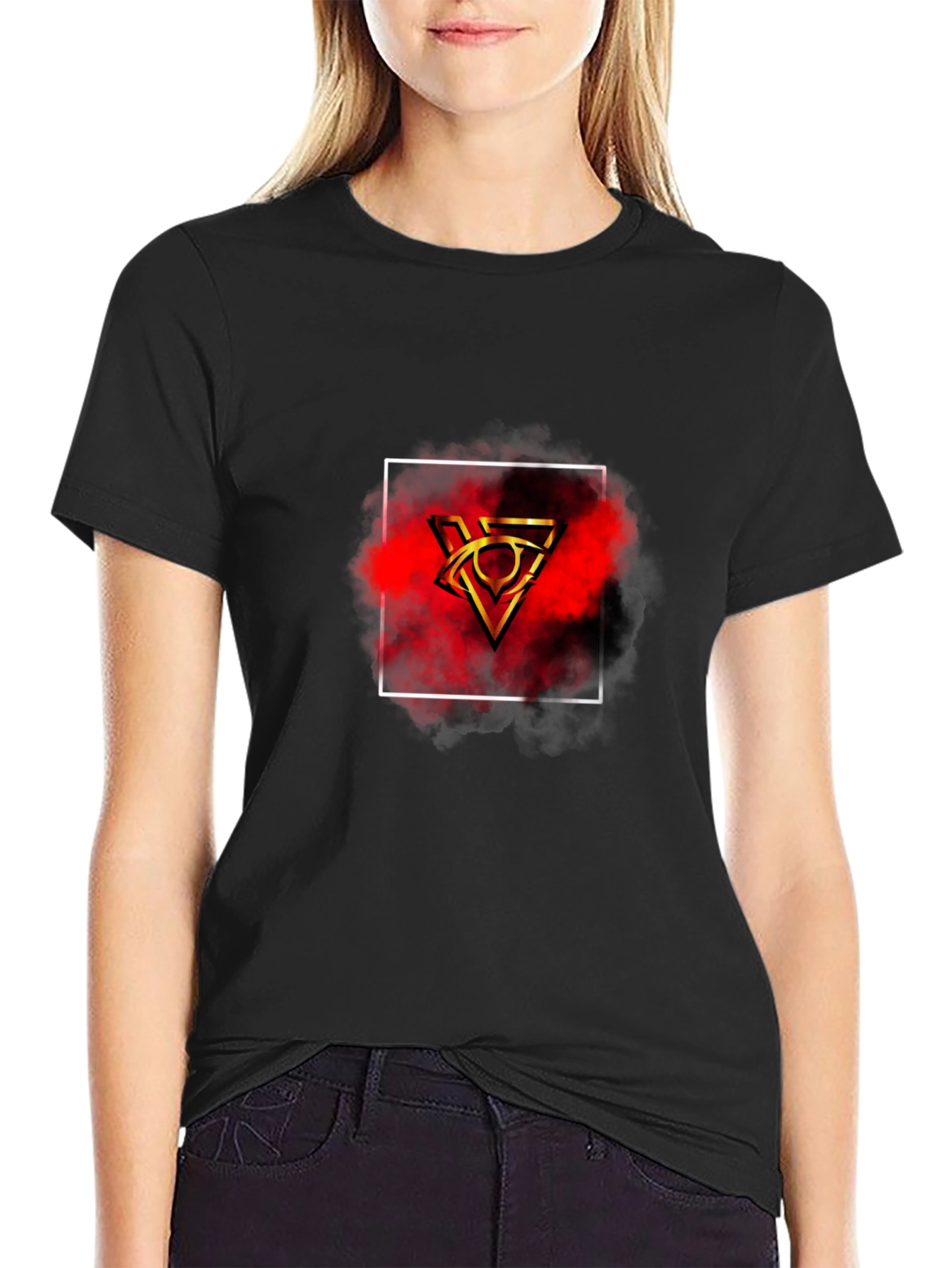 Mens Black T-Shirt with Geometric Graphic Print