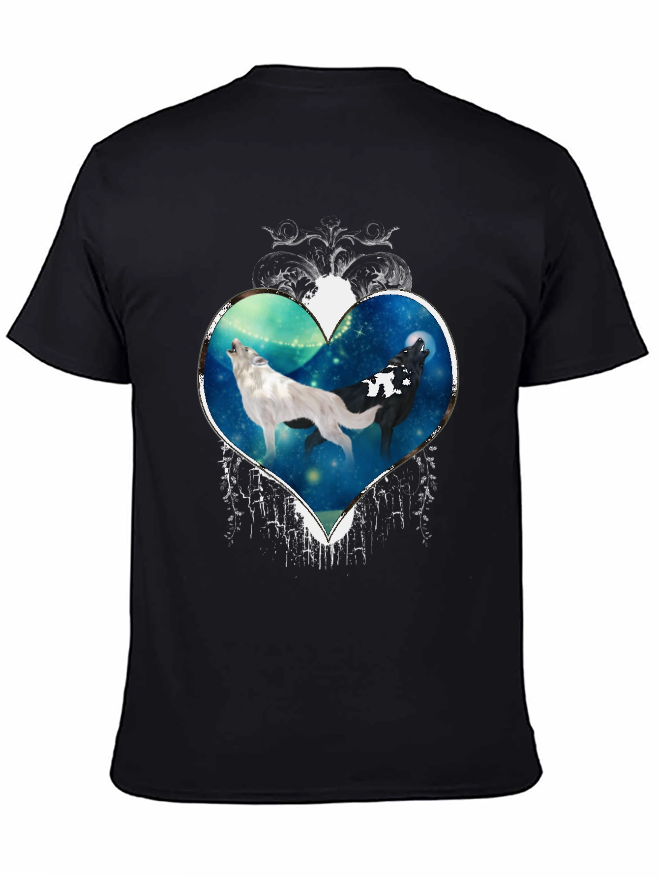 Wolf Howl Heart Graphic Tee - Black Cotton Blend