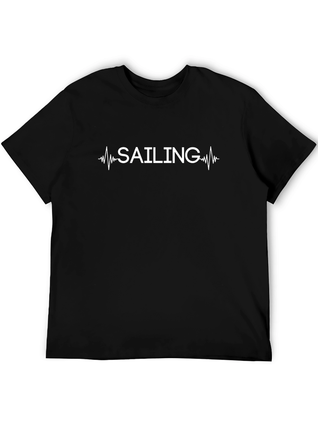 Sailing Heartbeat Graphic Tee - Black Crew Neck