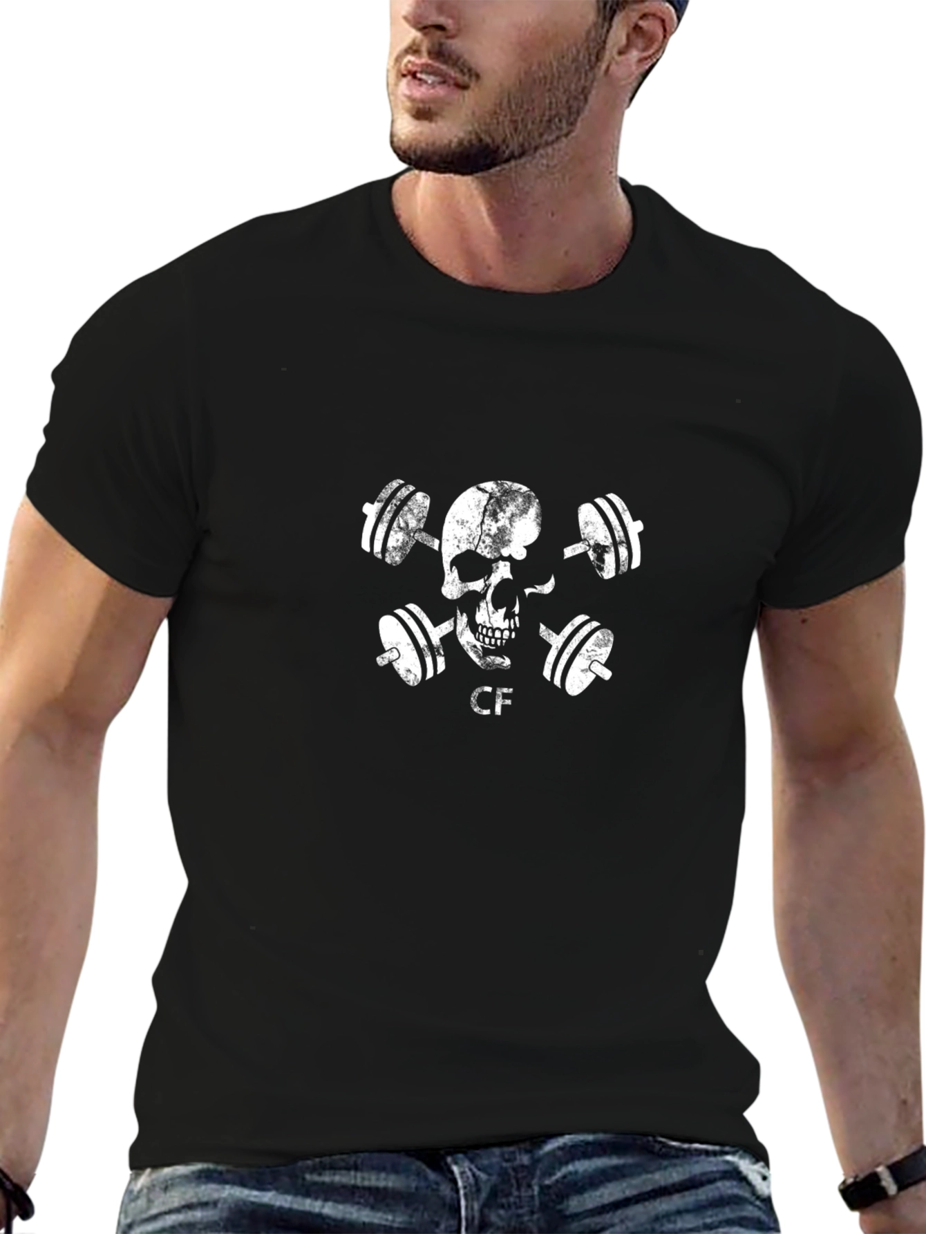 Skull & Dumbbell Graphic Tee - Workout Shirt