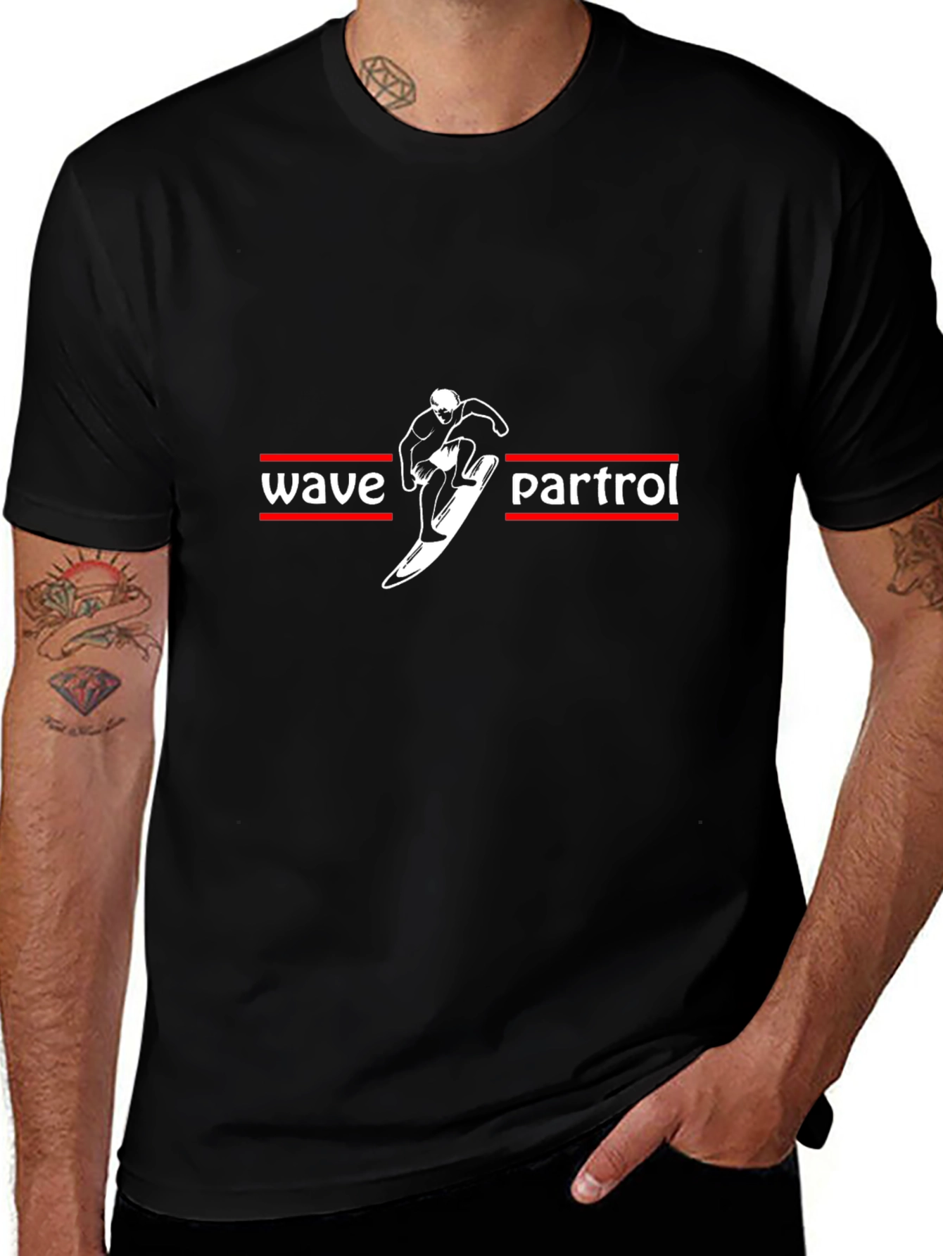 Wave Patrol Surfer Graphic T-Shirt - Black