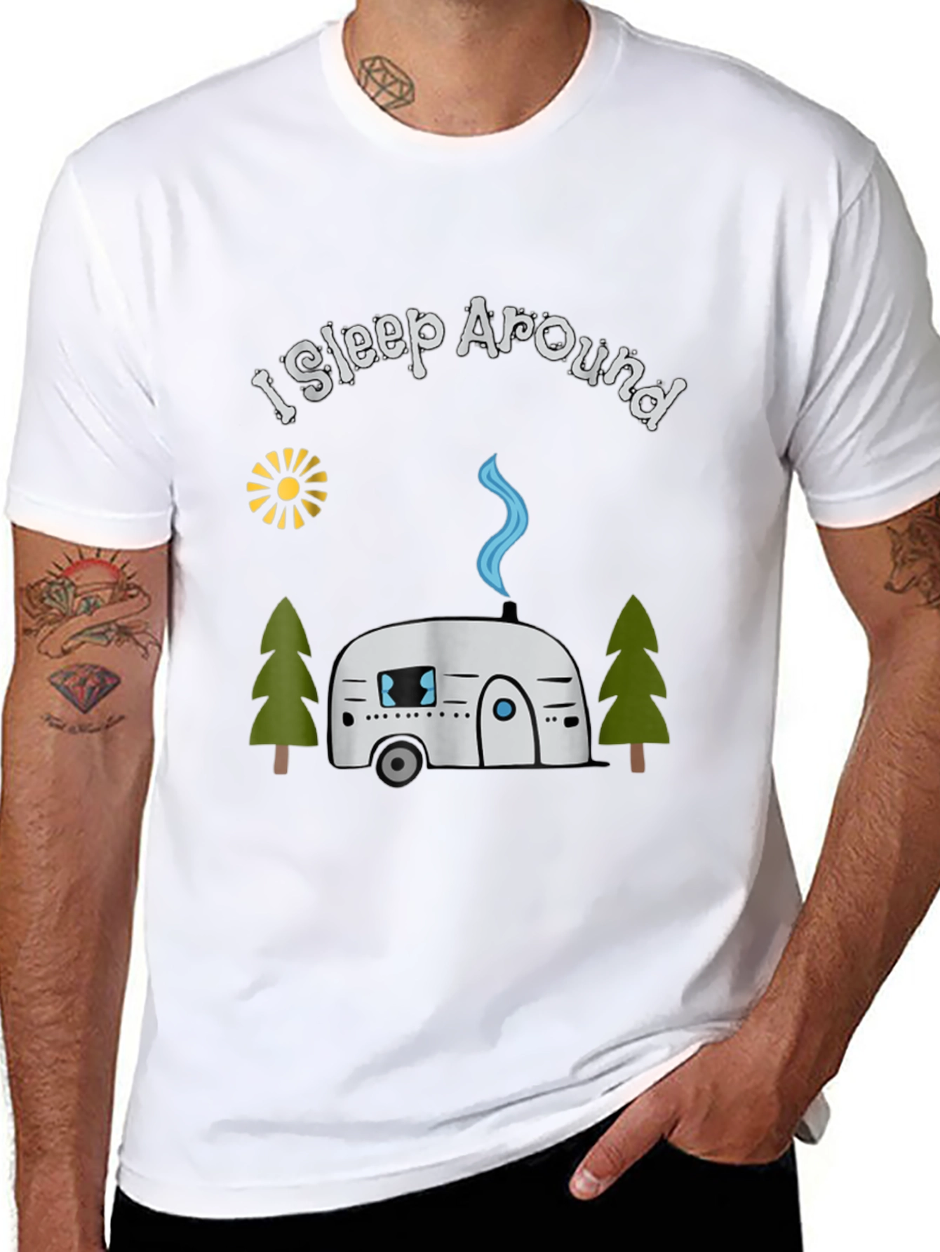 I Sleep Around Camping T-Shirt - Black