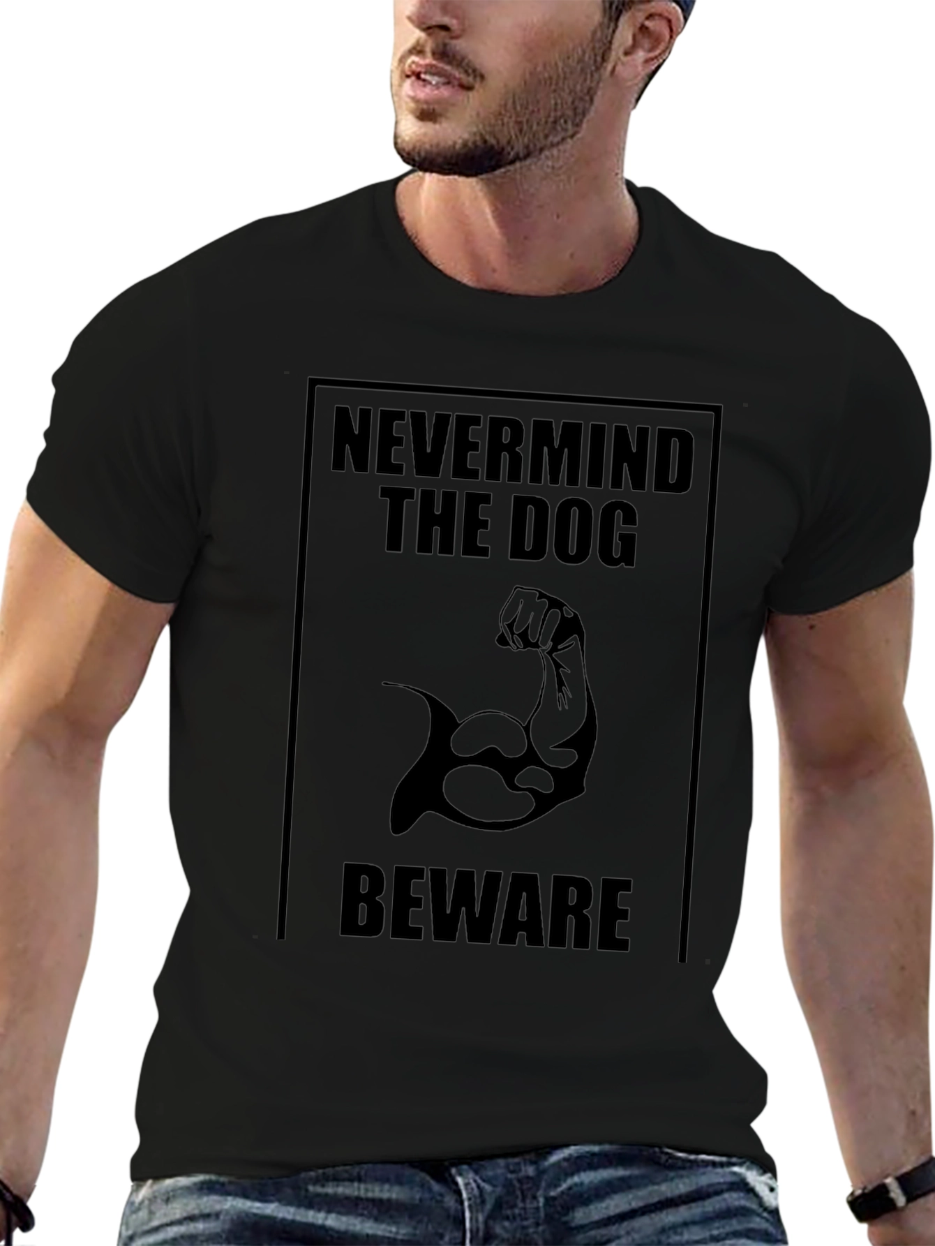 Nevermind The Dog Beware T-Shirt – Funny Muscle Dog Graphic Tee