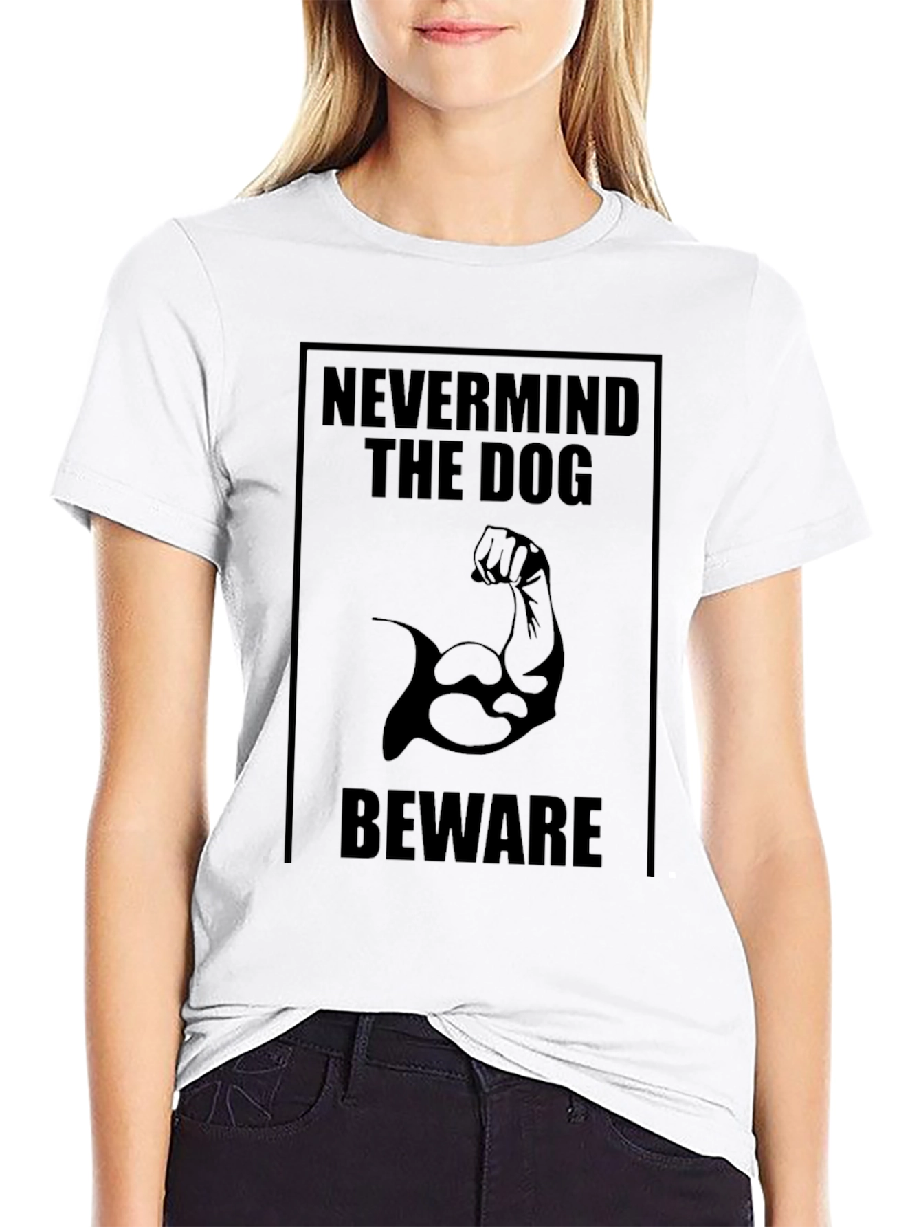 Nevermind The Dog Beware T-Shirt – Funny Muscle Dog Graphic Tee