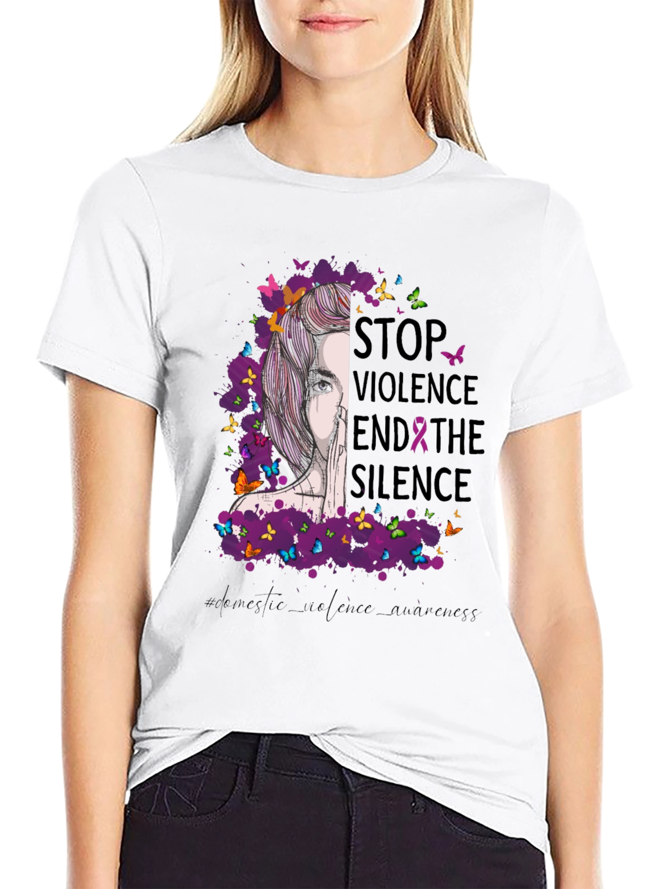 Stop Violence Awareness T-Shirt - Butterfly Design