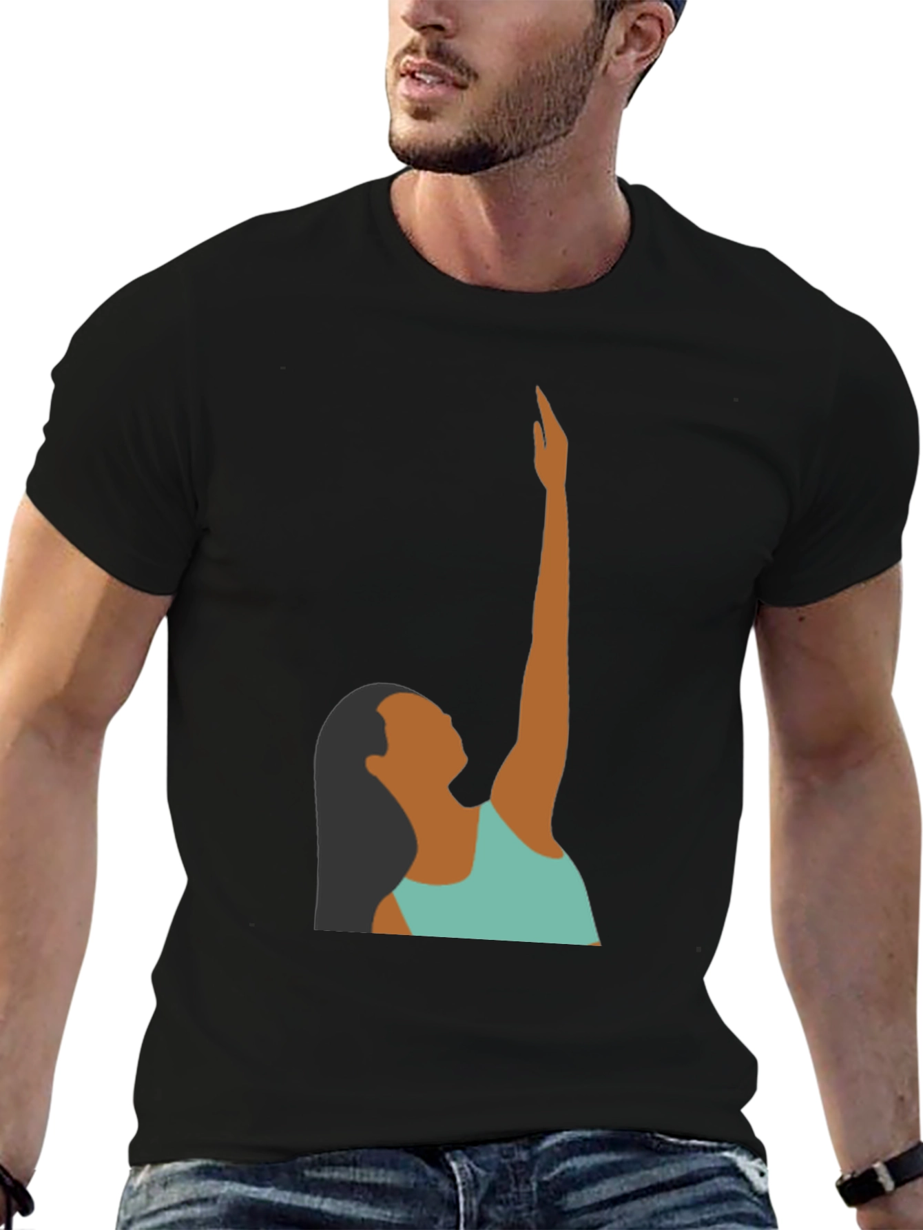 Woman Reaching Graphic Tee - Black