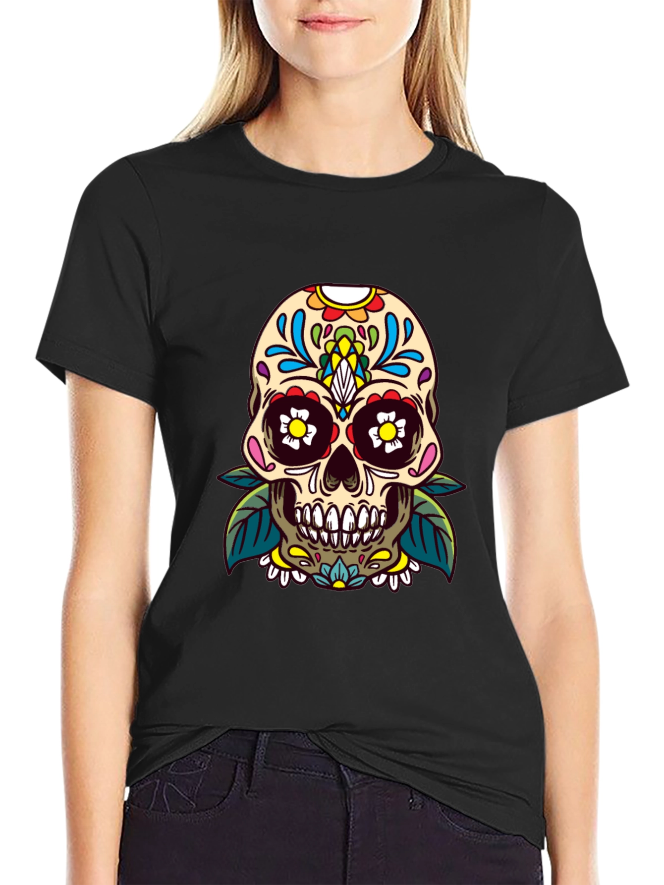 Skull Graphic Tee - Day of the Dead Style