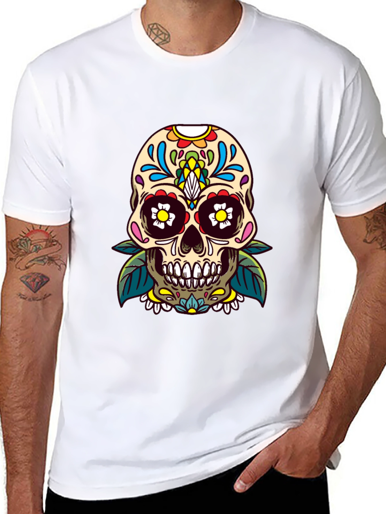 Skull Graphic Tee - Day of the Dead Style