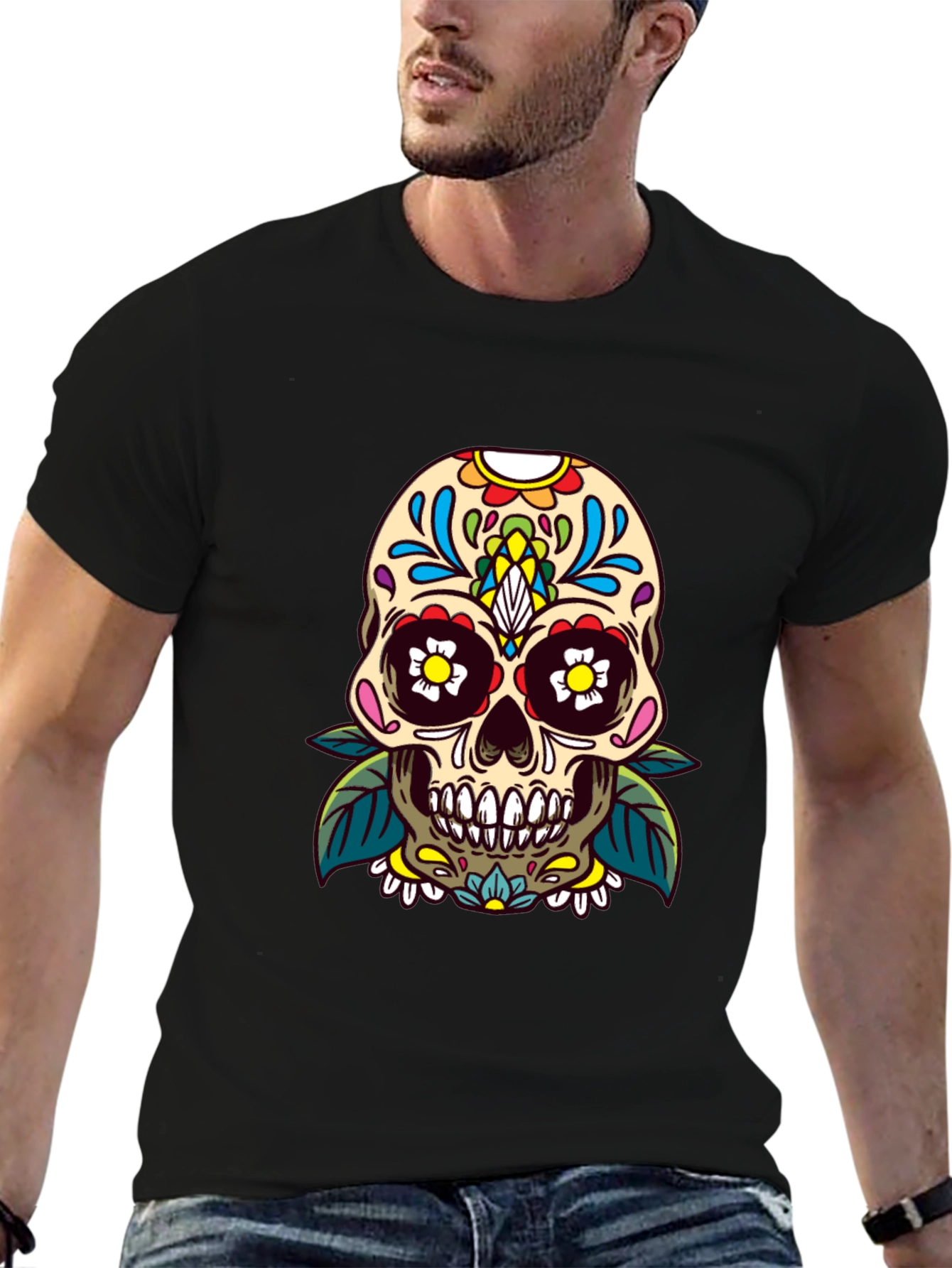 Skull Graphic Tee - Day of the Dead Style