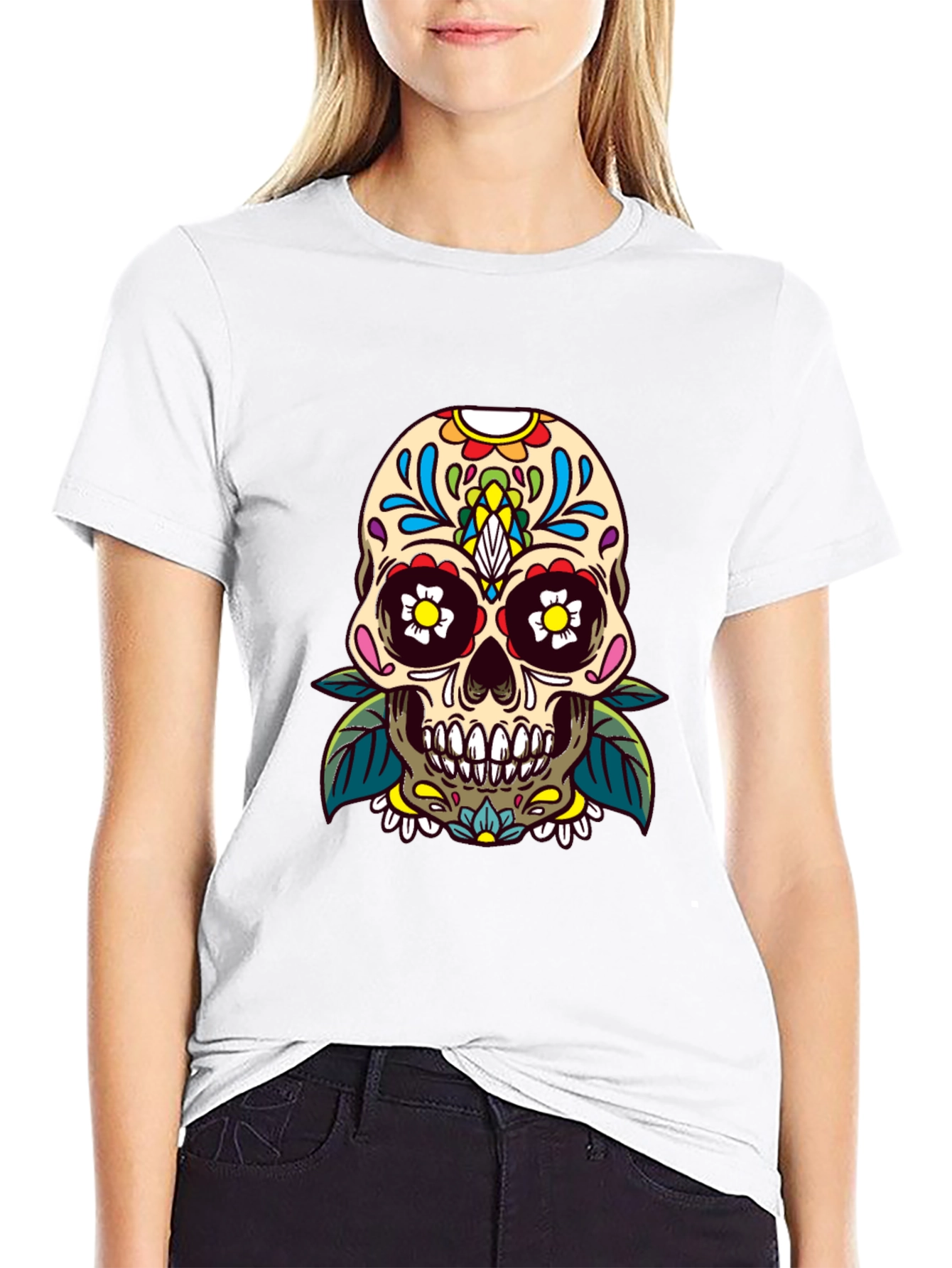 Skull Graphic Tee - Day of the Dead Style