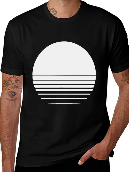Retro Sunset Graphic Tee - Black Crew Neck