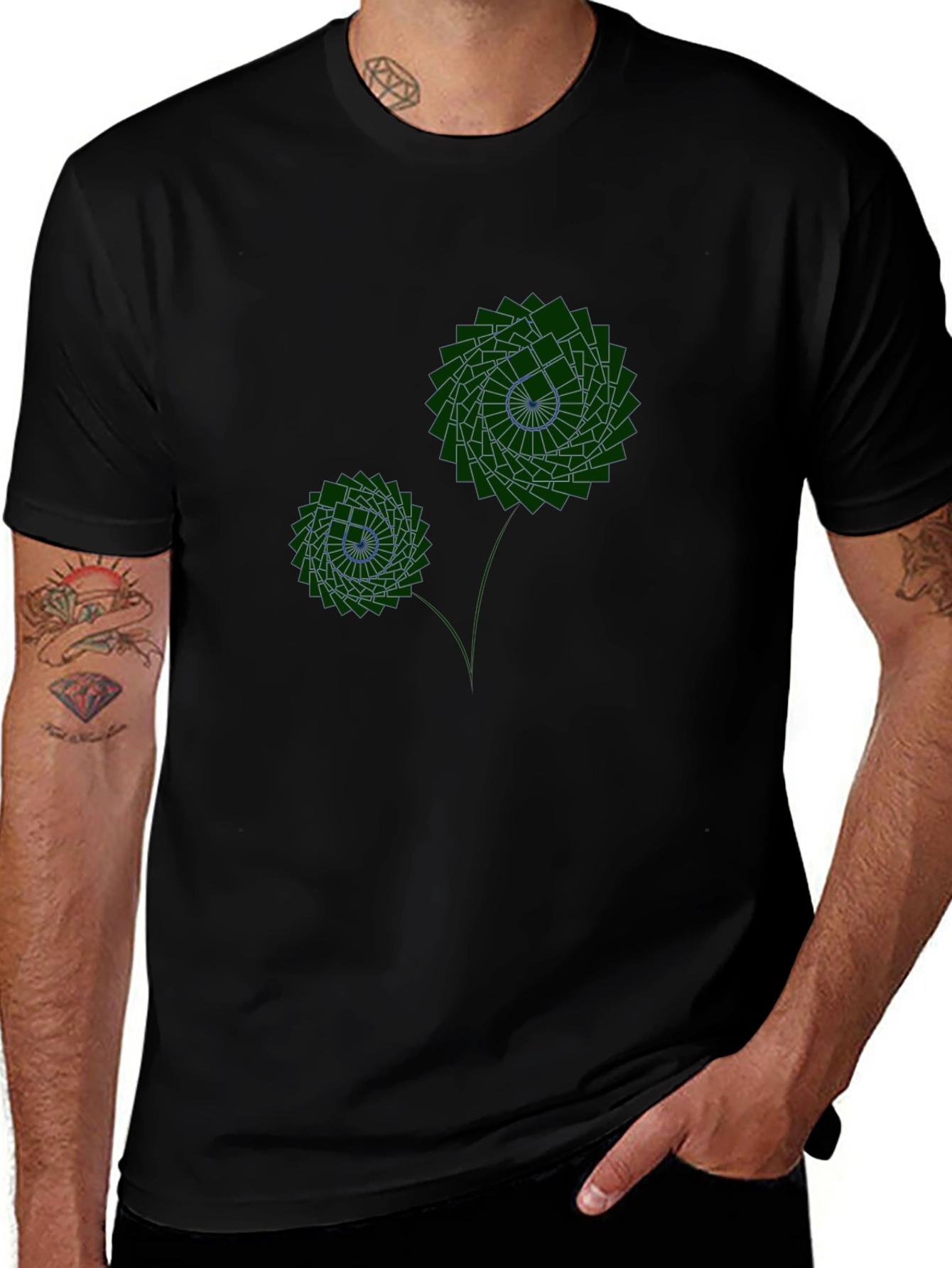 Geometric Flower Graphic Black T-Shirt