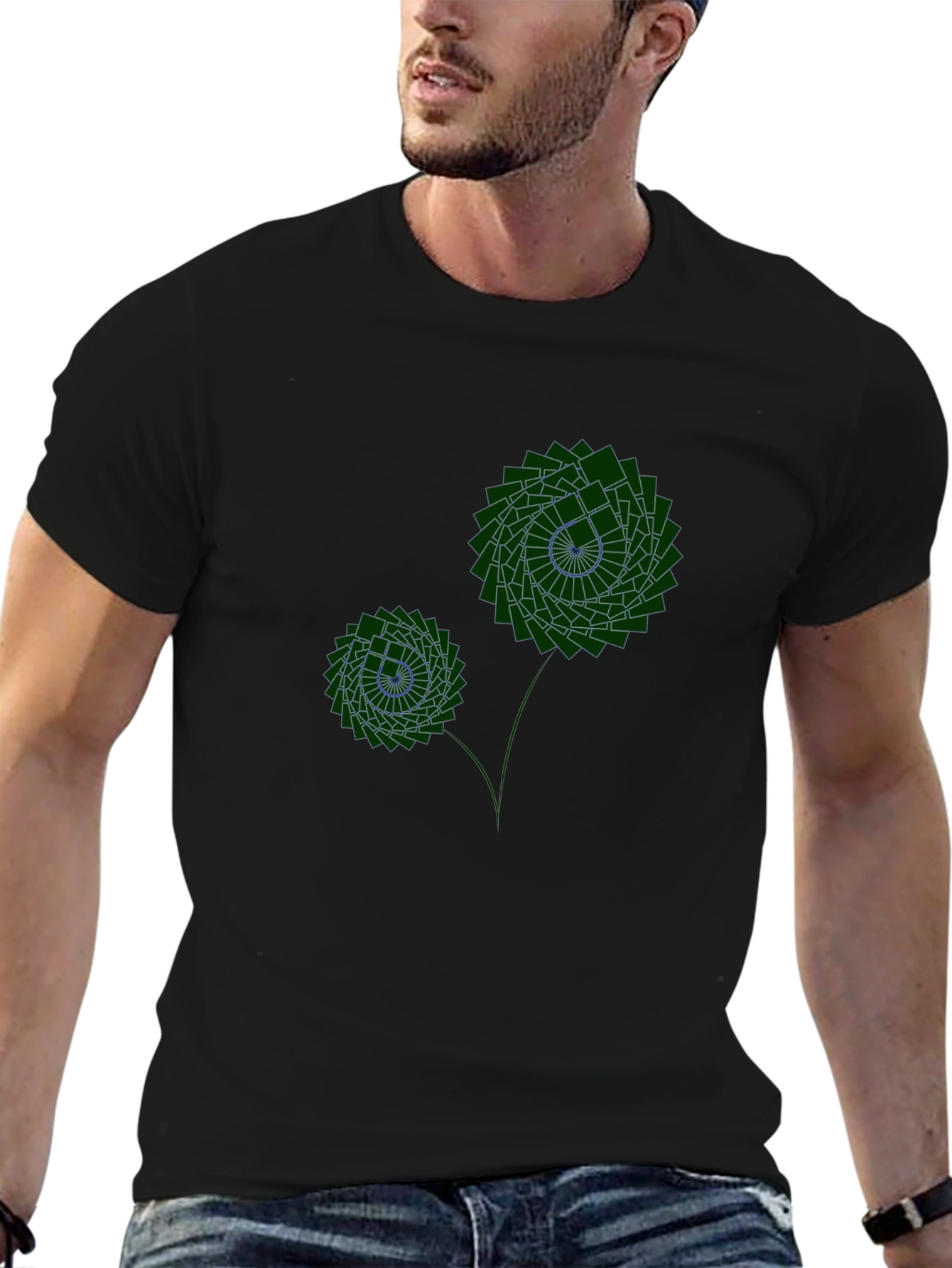 Geometric Flower Graphic Black T-Shirt