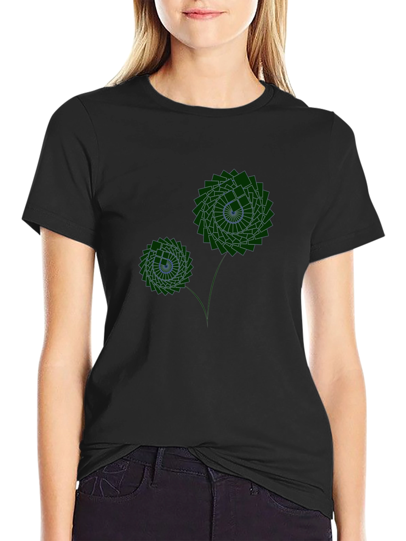 Geometric Flower Graphic Black T-Shirt