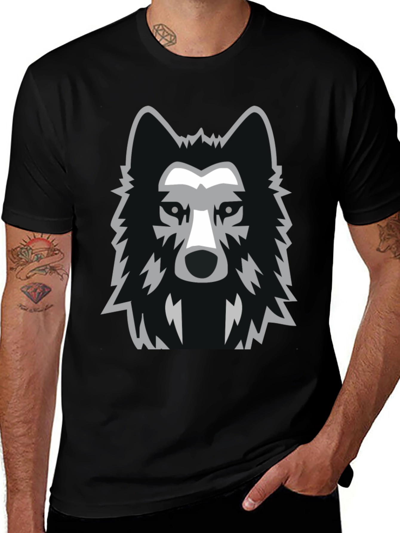 Cool Wolf Graphic Tee - Black Cotton T-Shirt