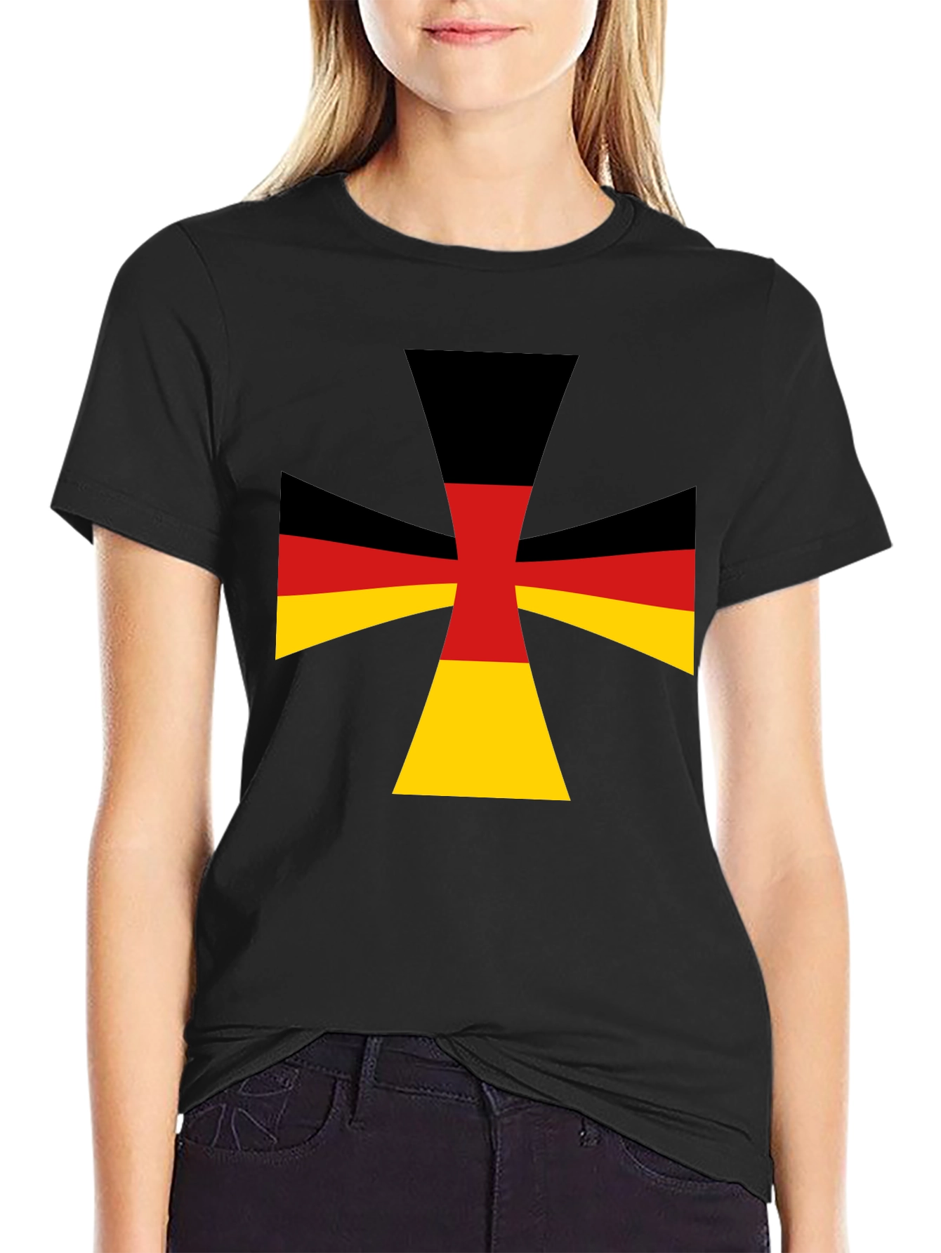 German Flag Cross Black T-Shirt
