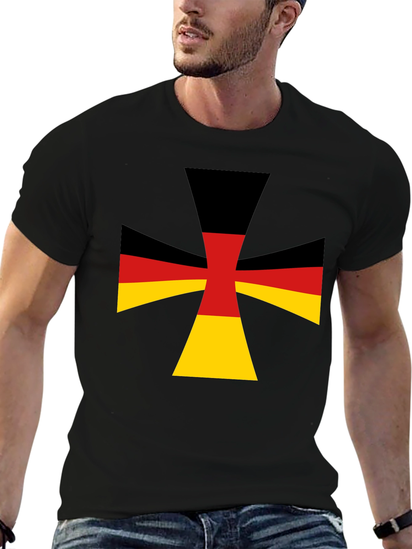 German Flag Cross Black T-Shirt