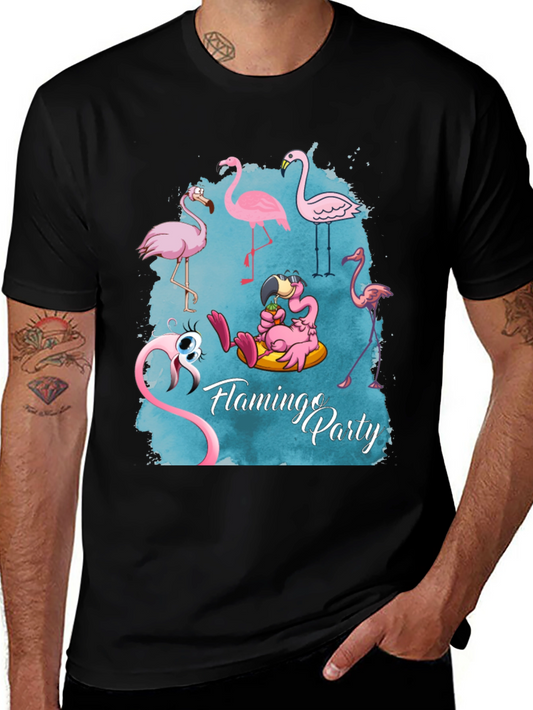 Flamingo Party Graphic Tee - Mens Black T-Shirt