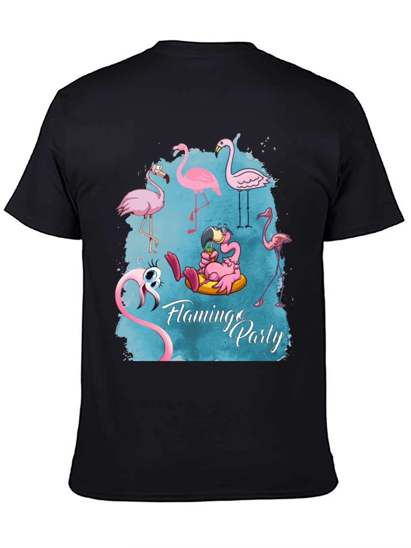 Flamingo Party Graphic Tee - Mens Black T-Shirt