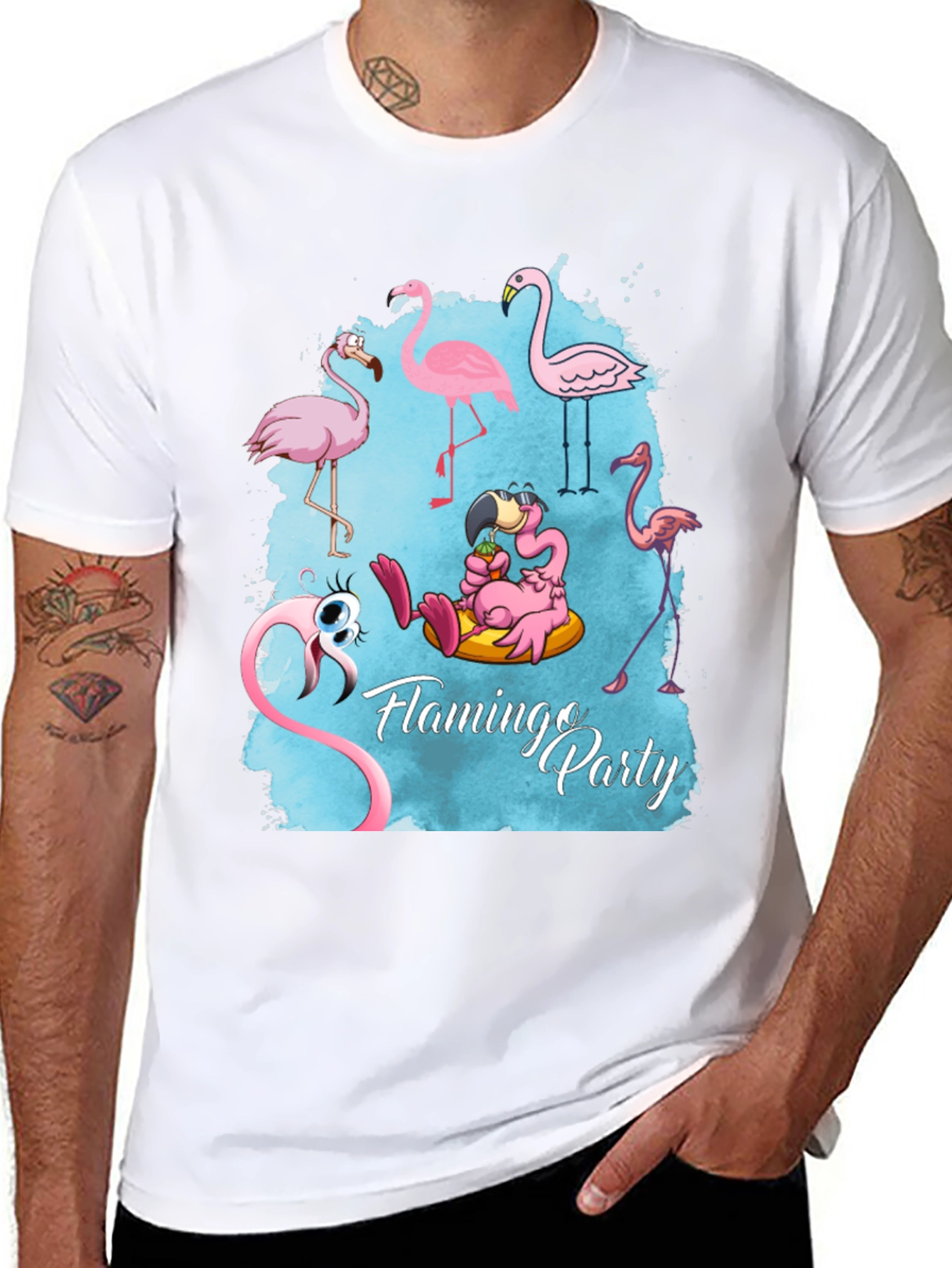 Flamingo Party Graphic Tee - Mens Black T-Shirt