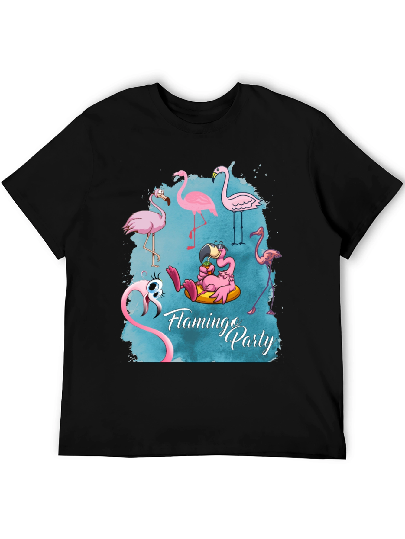 Flamingo Party Graphic Tee - Mens Black T-Shirt