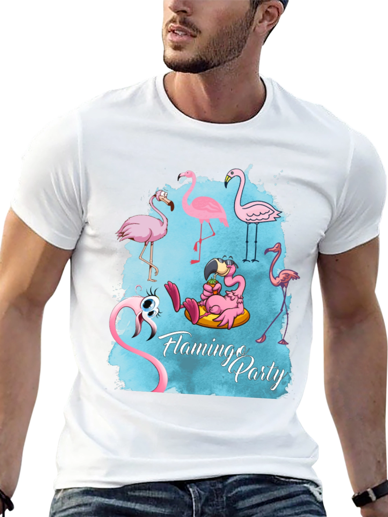 Flamingo Party Graphic Tee - Mens Black T-Shirt