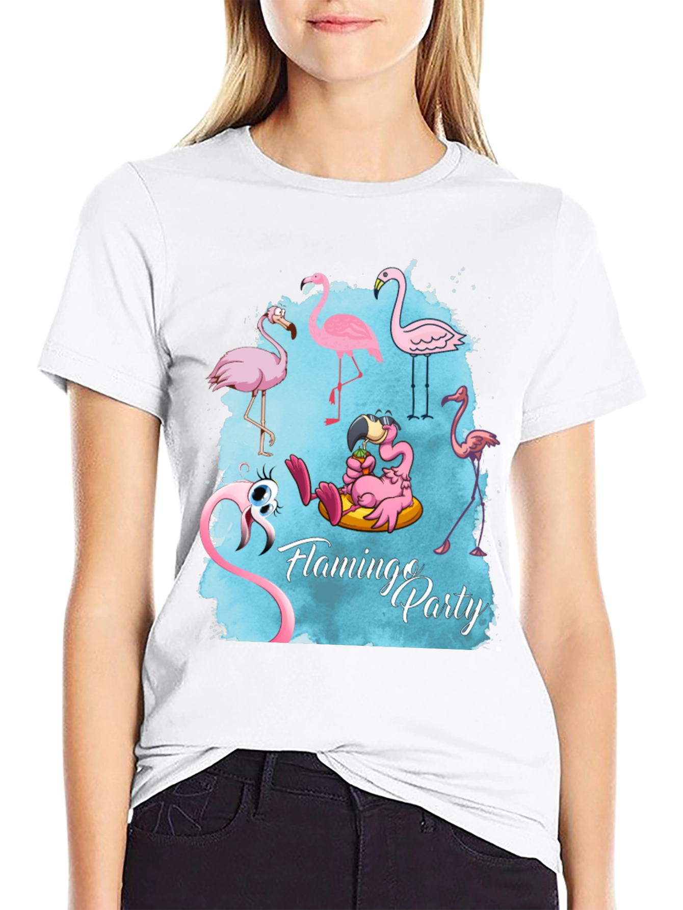Flamingo Party Graphic Tee - Mens Black T-Shirt