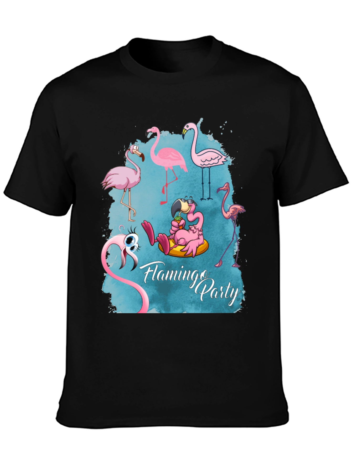 Flamingo Party Graphic Tee - Mens Black T-Shirt