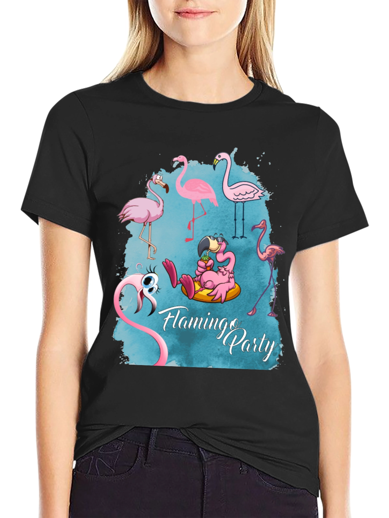 Flamingo Party Graphic Tee - Mens Black T-Shirt