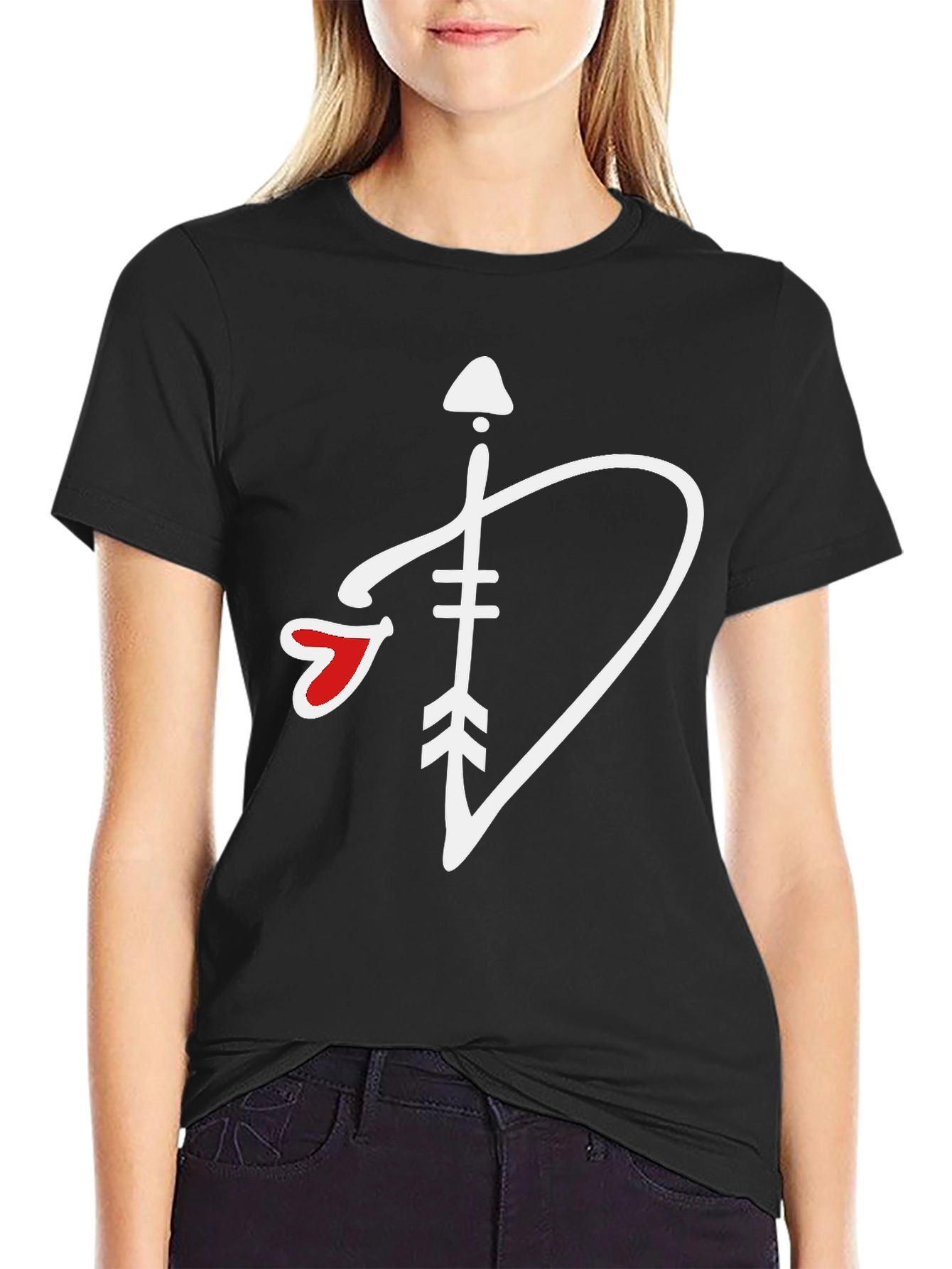 Arrow Heart Graphic Tee - Black Cotton T-Shirt