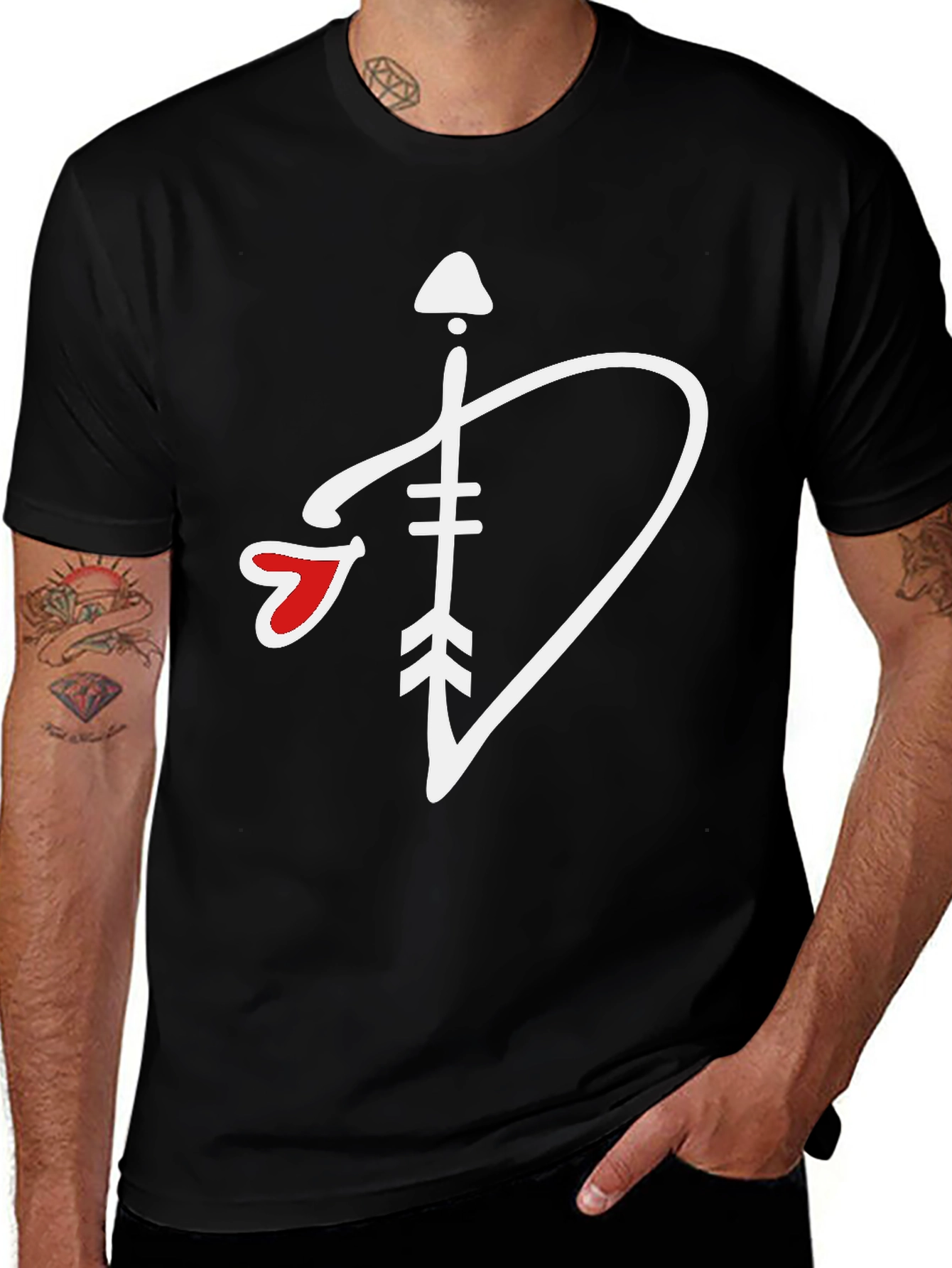 Arrow Heart Graphic Tee - Black Cotton T-Shirt