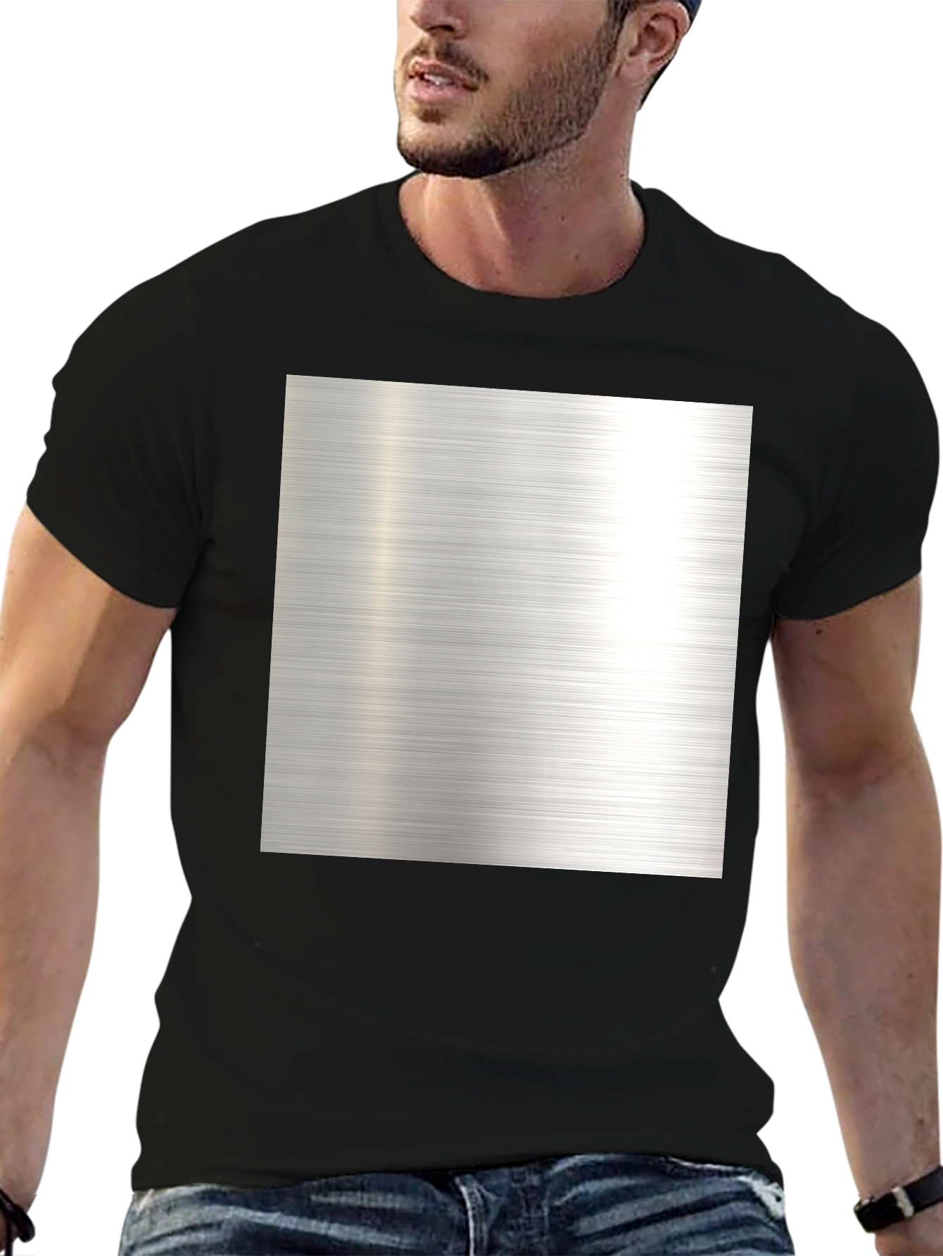 Metal Texture Print Black T-Shirt