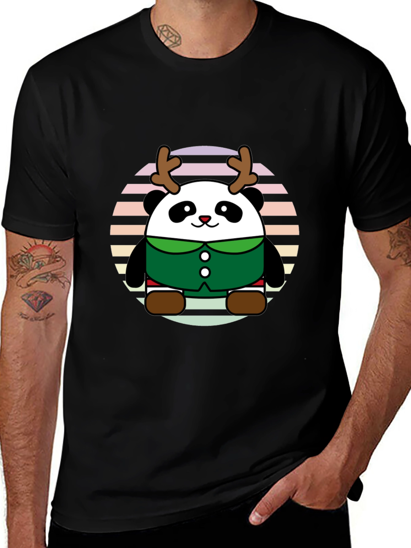 Cute Panda Reindeer Graphic Tee