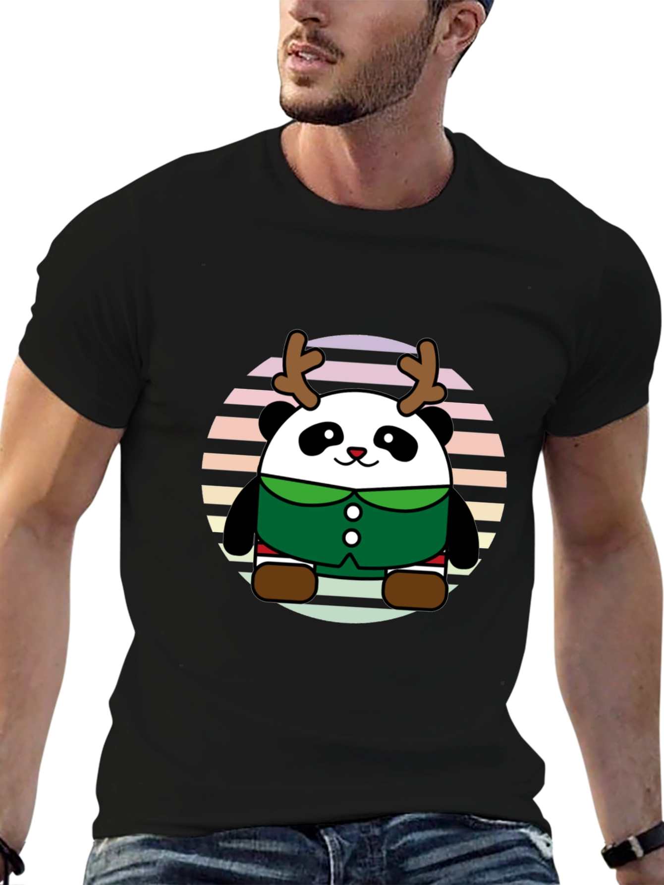 Cute Panda Reindeer Graphic Tee