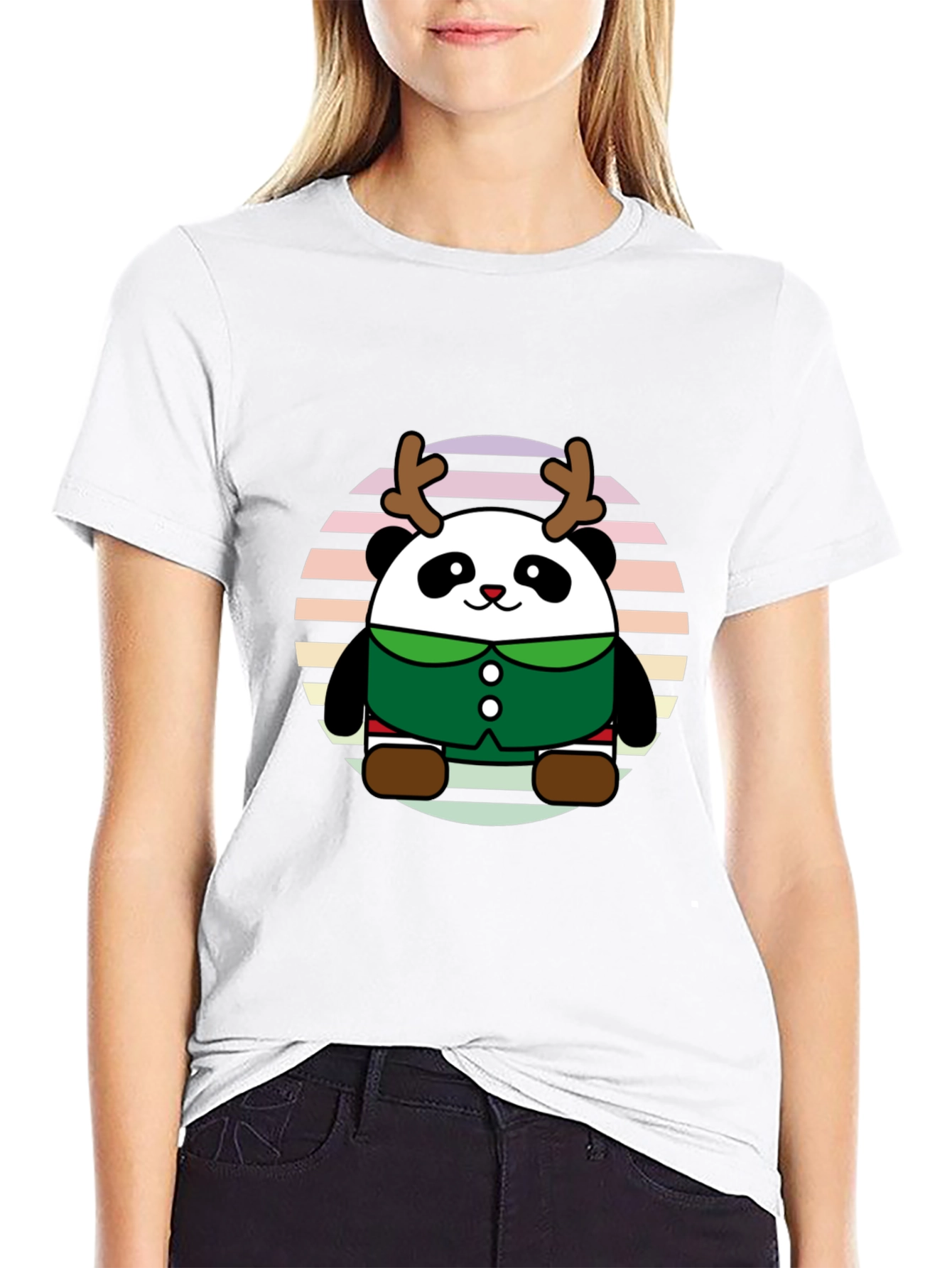 Cute Panda Reindeer Graphic Tee