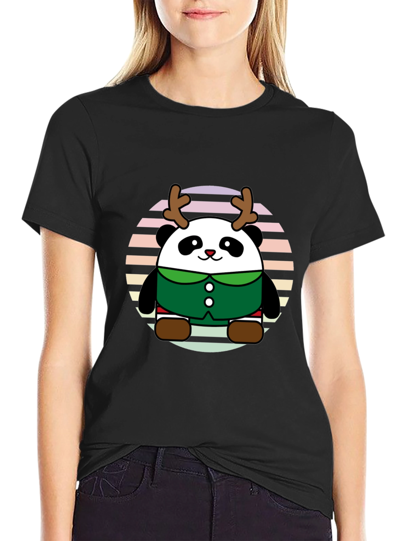 Cute Panda Reindeer Graphic Tee