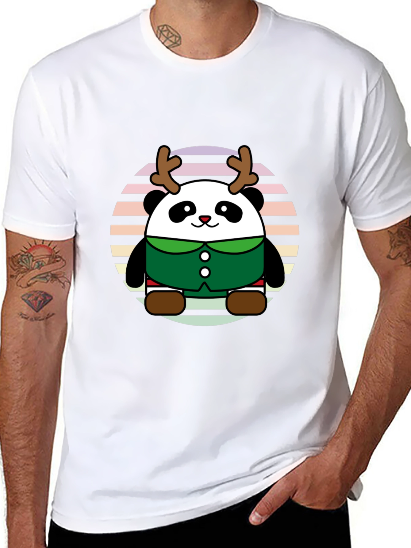 Cute Panda Reindeer Graphic Tee
