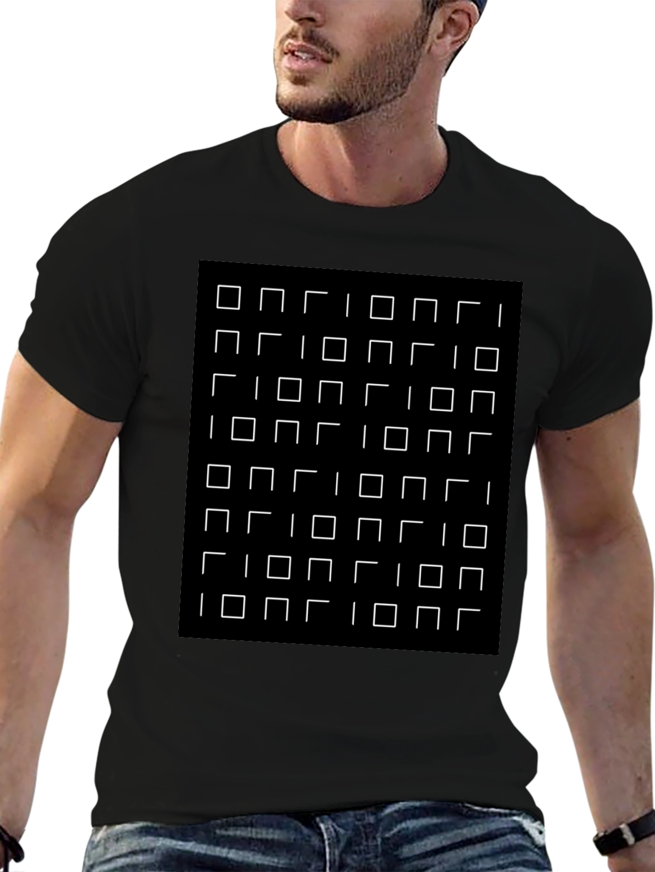 Optical Illusion Square Grid Black T-Shirt