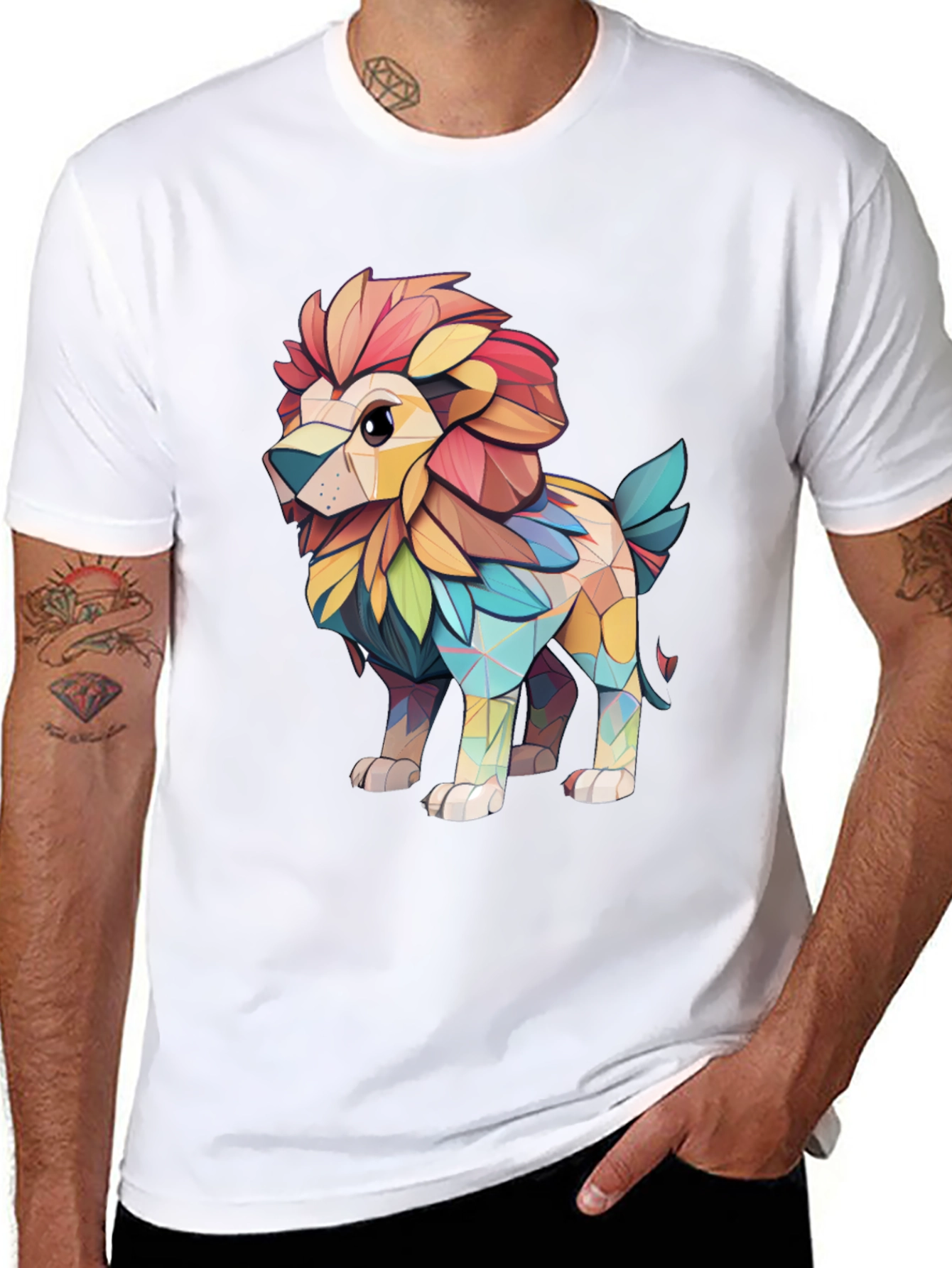 Lion Geometric Art Black T-Shirt