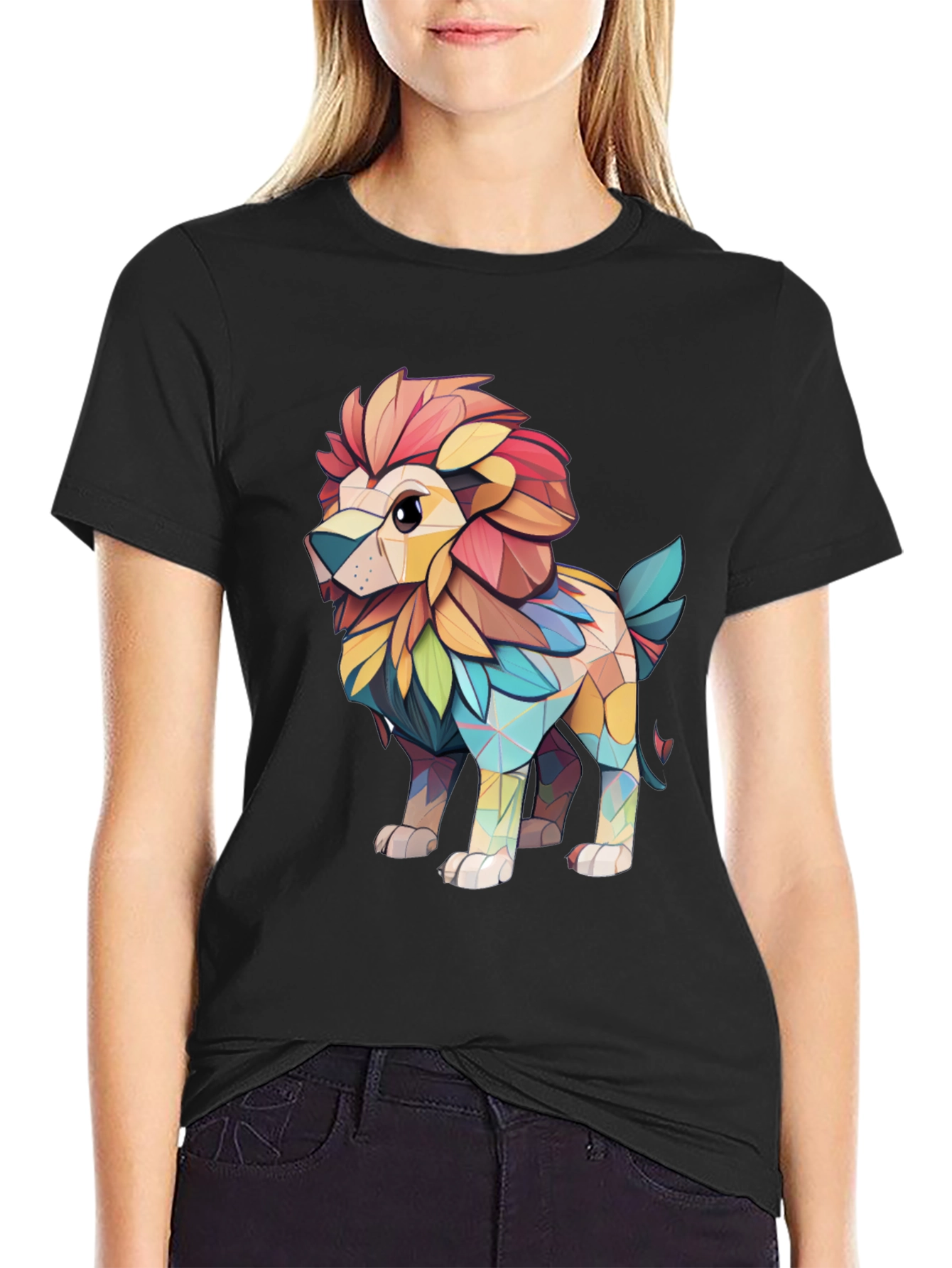 Lion Geometric Art Black T-Shirt