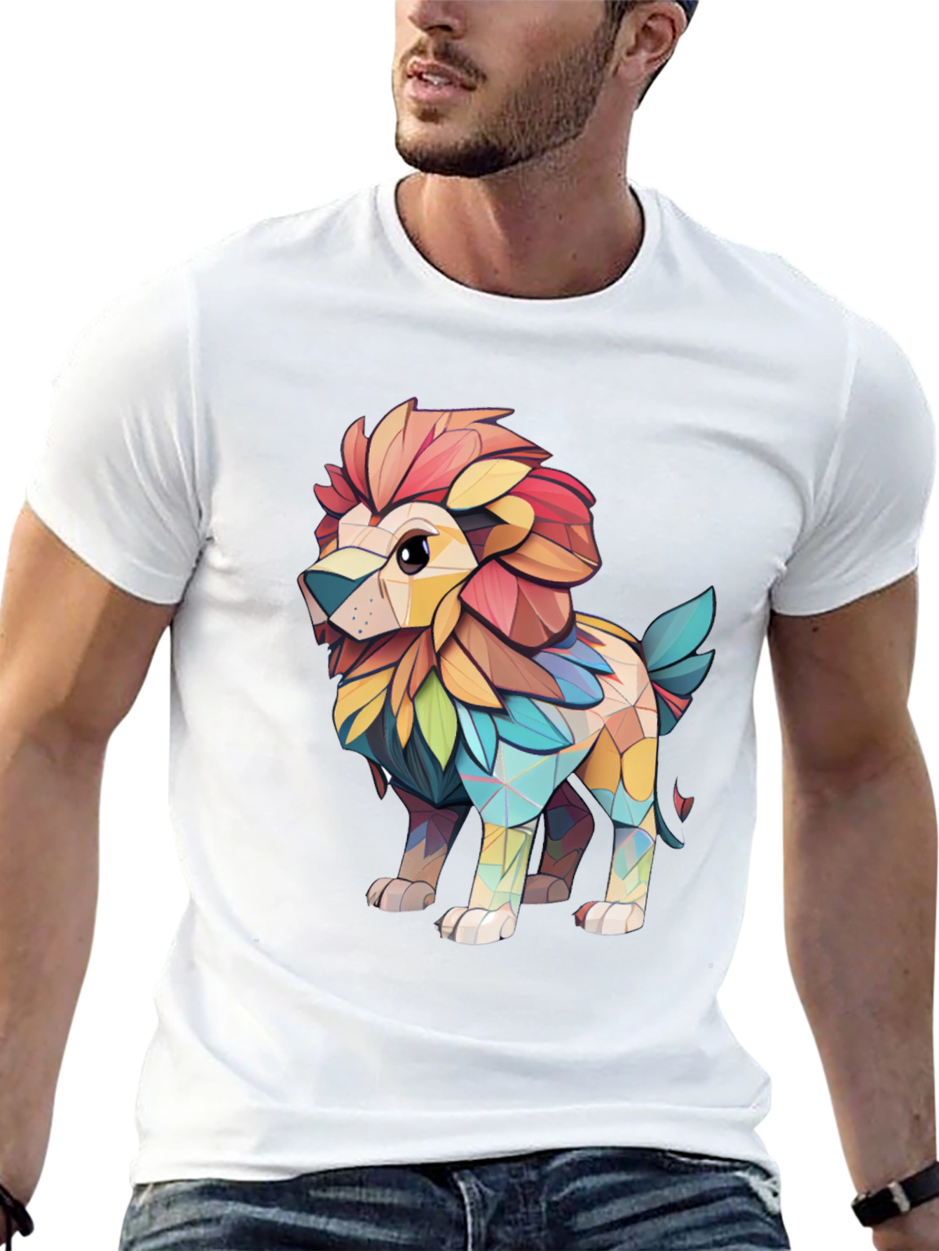 Lion Geometric Art Black T-Shirt