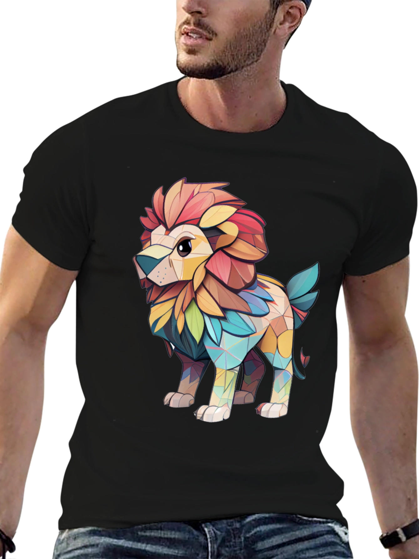 Lion Geometric Art Black T-Shirt